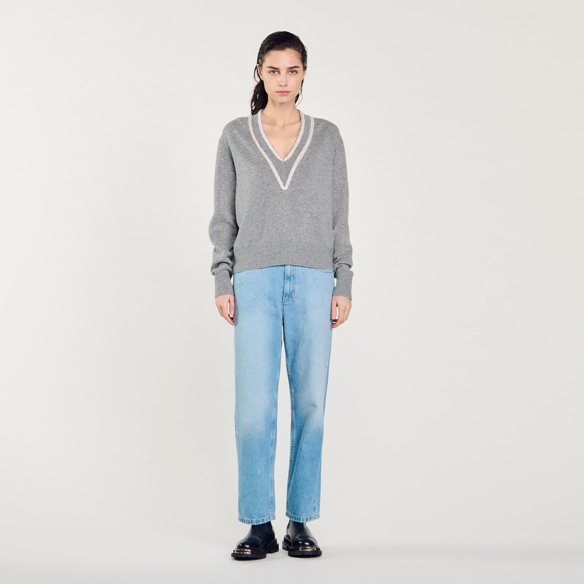 Wool and Cashmere Sweater black / gray For Women | Sandro Paris Wool and Cashmere Sweater black / gray For Women | Sandro Paris