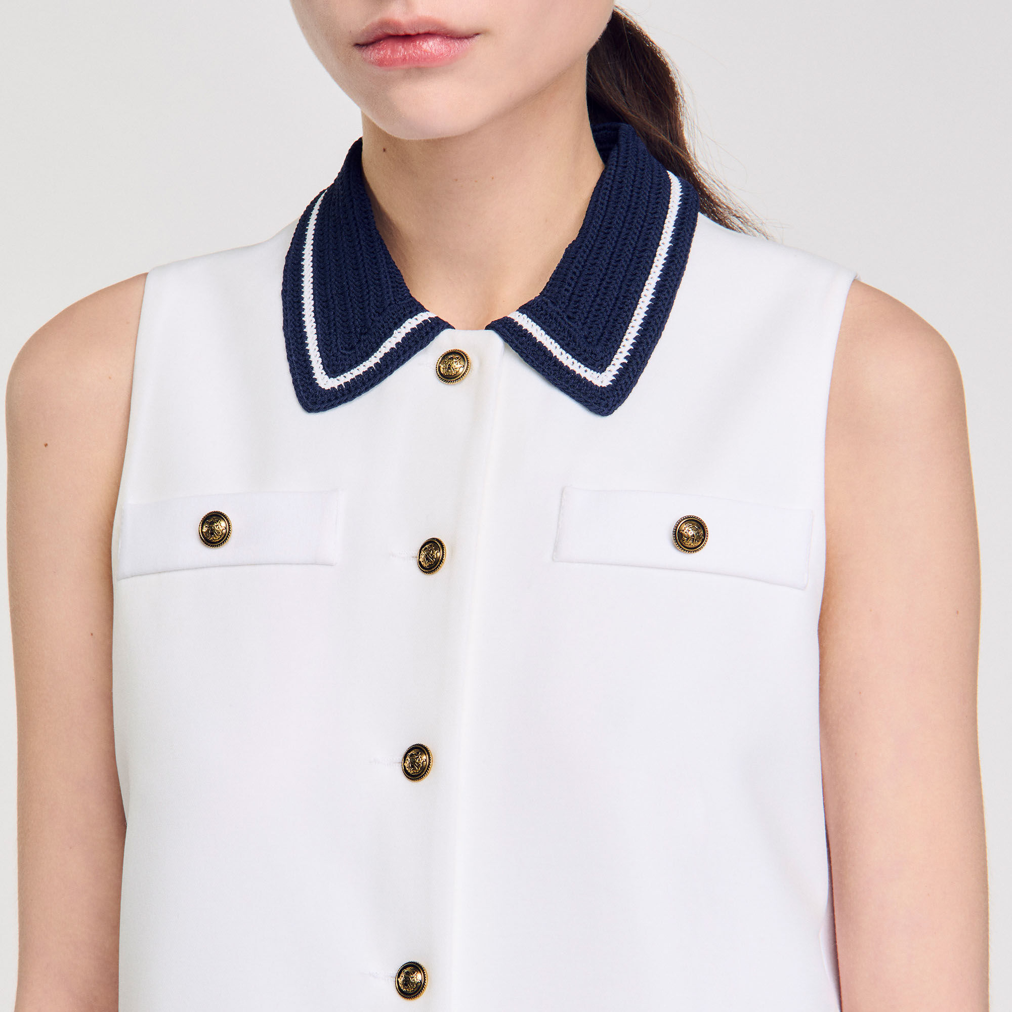 特価/完売前に【sandro】Contrast-Collar Jersey Mini Dress Mini dress with contrasting collar white / beige For Women