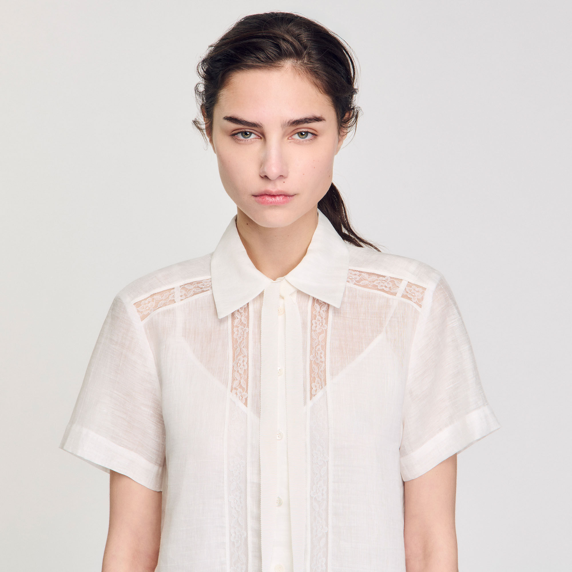 Mini dress with lace details white / beige For Women