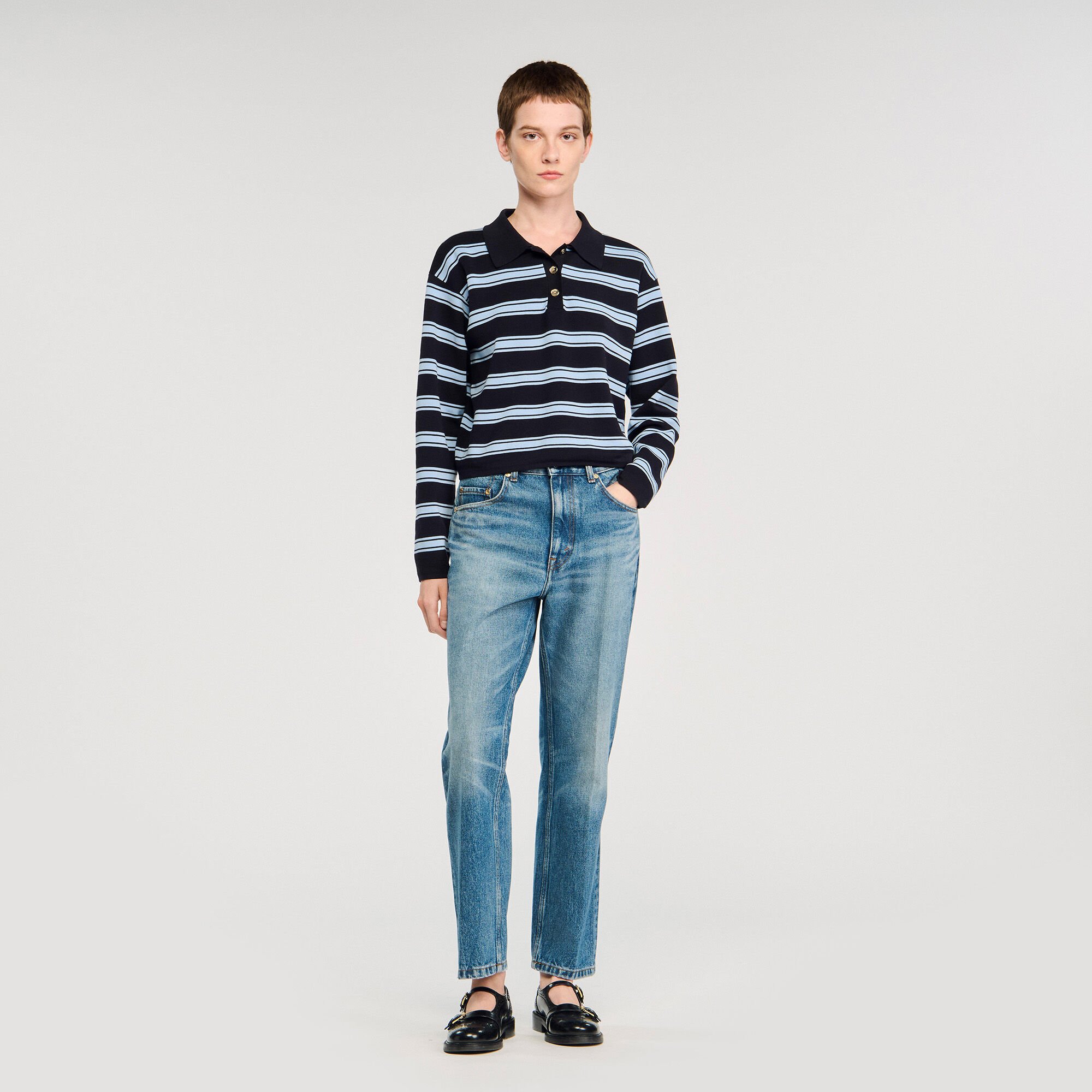 Striped polo sweater