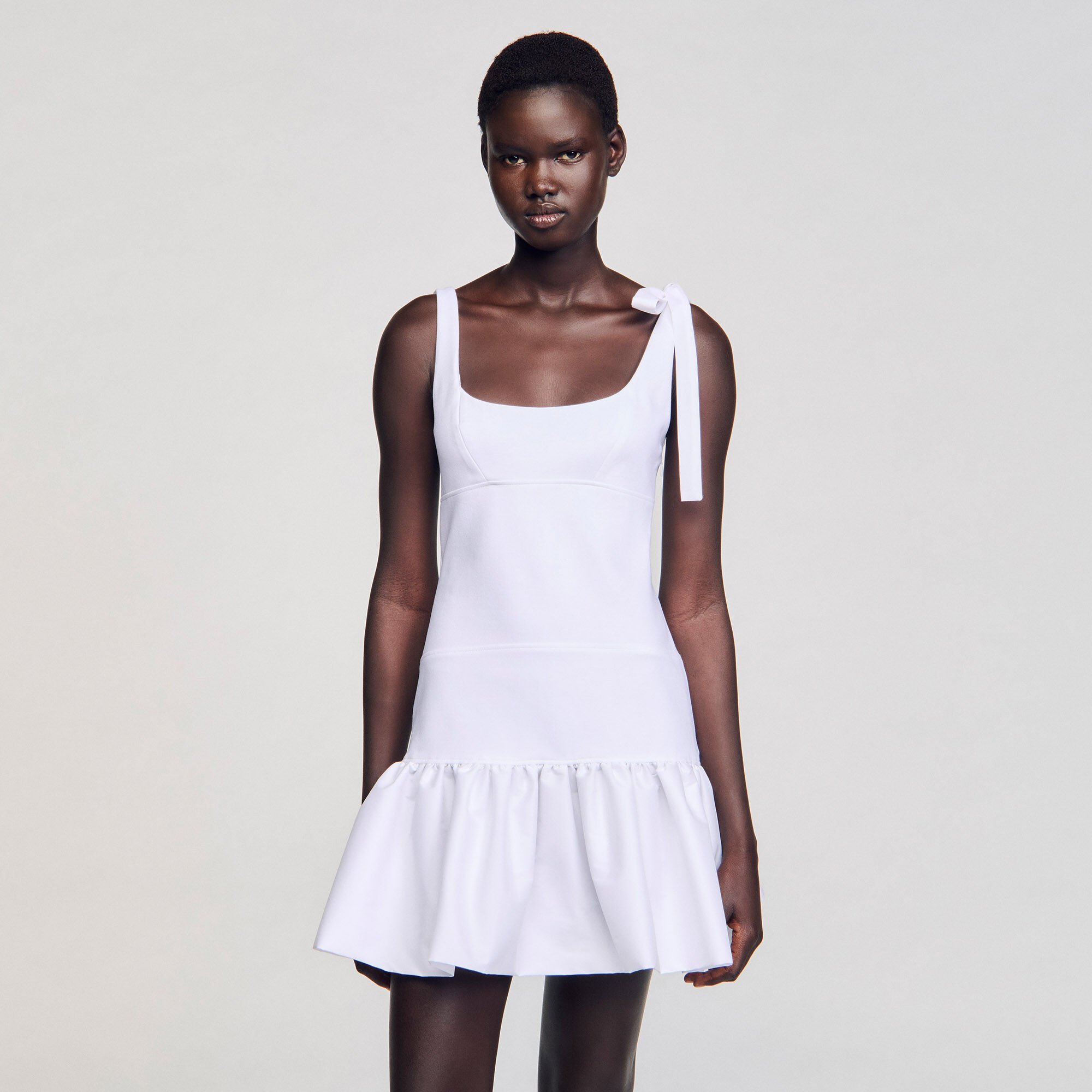 Dual-material mini dress