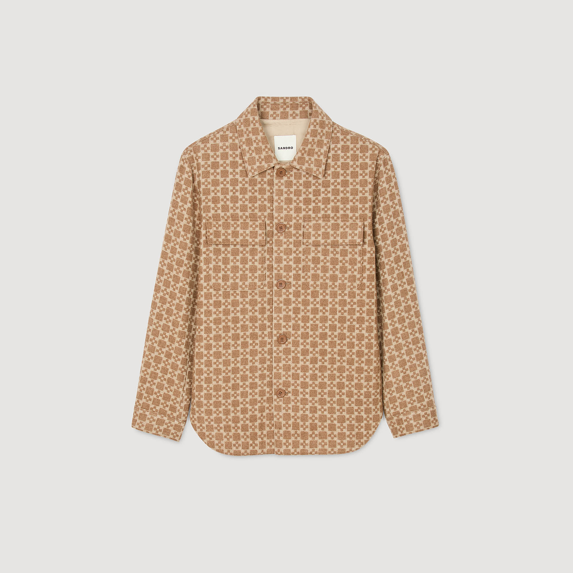 Square Cross jacquard overshirt brown for Men | Sandro Paris