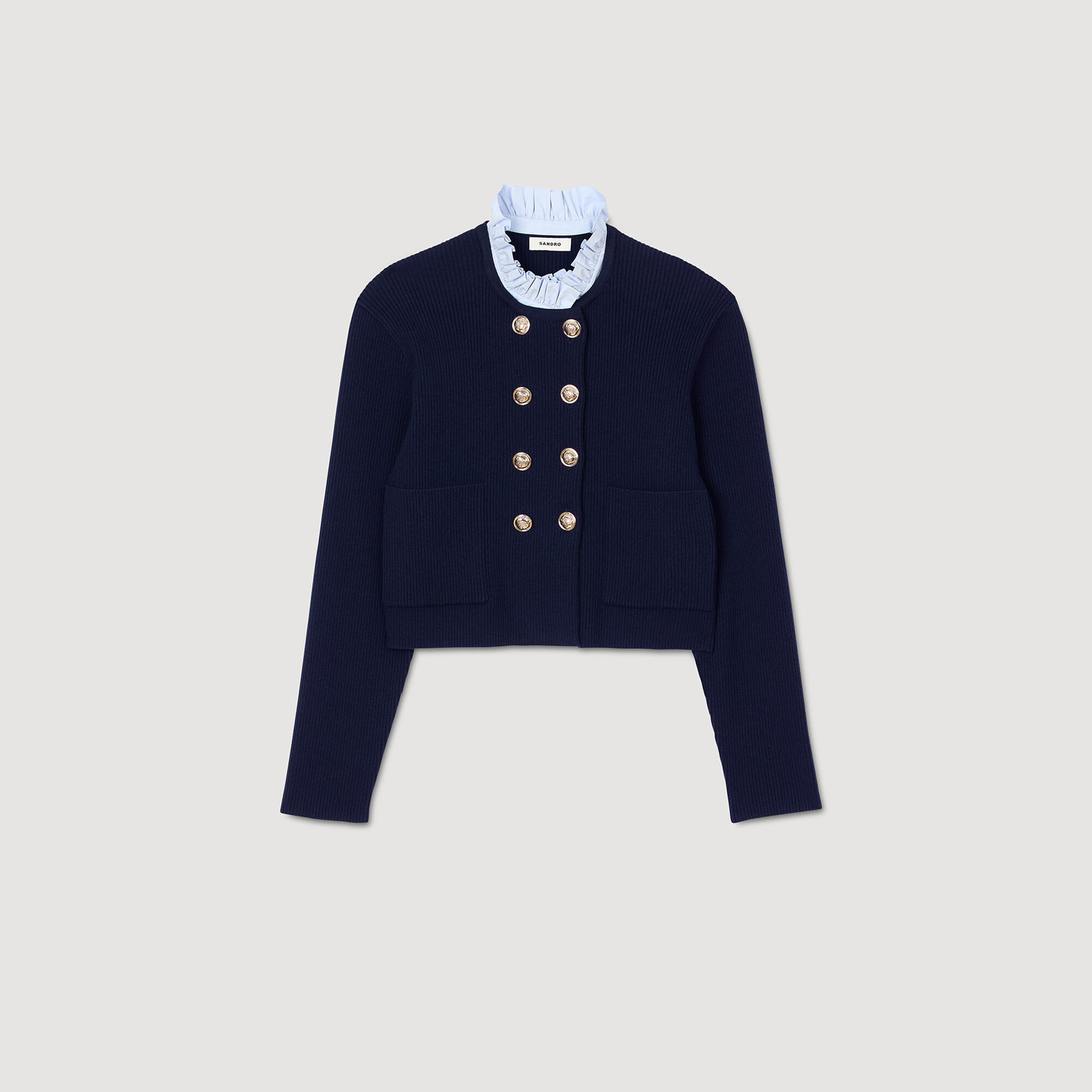 Cardigan with removable ruffled collar blue For Women