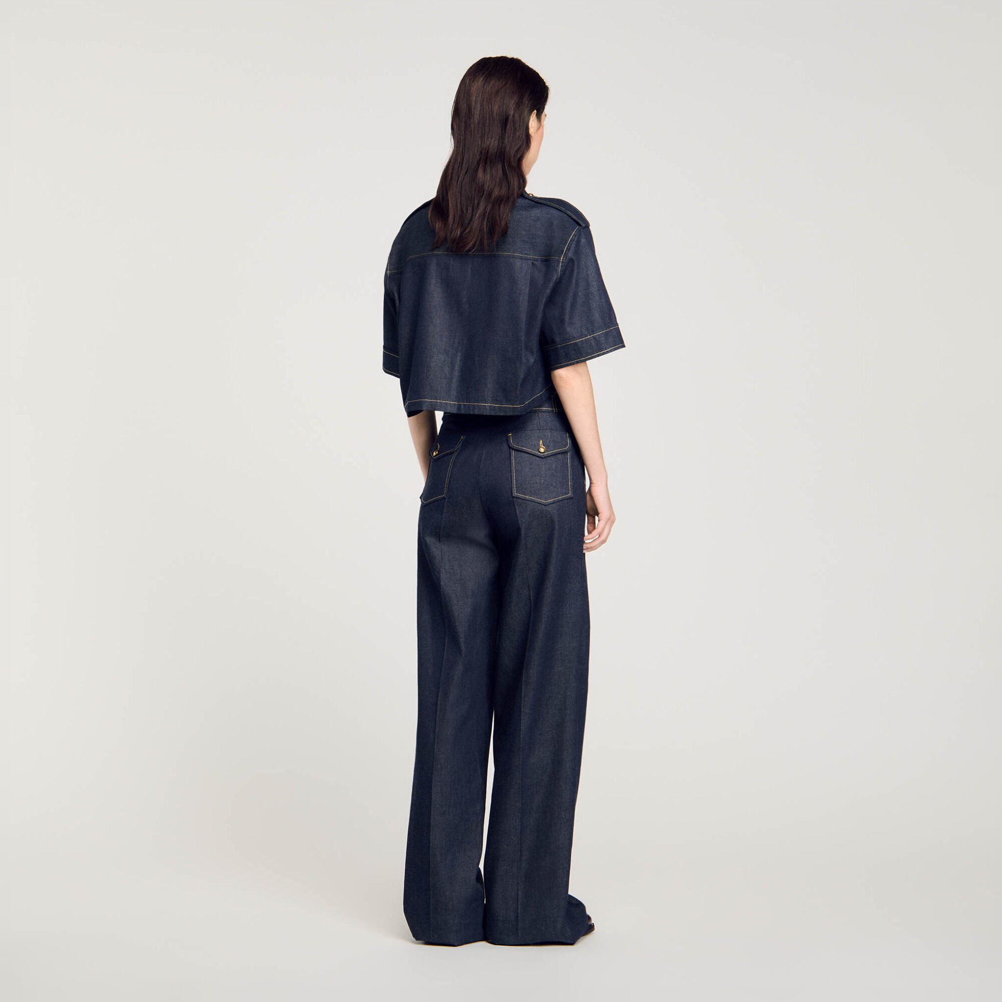 Raw denim wide-leg jeans