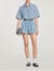 Wide-leg rhinestone denim shorts
