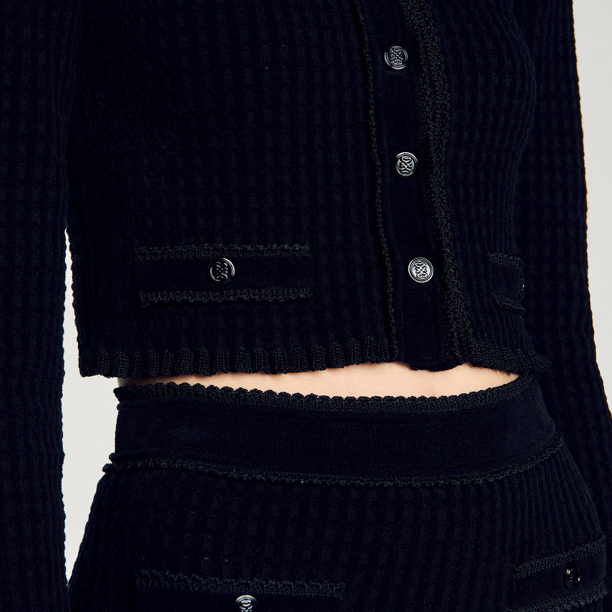 Velvet knit cropped cardigan