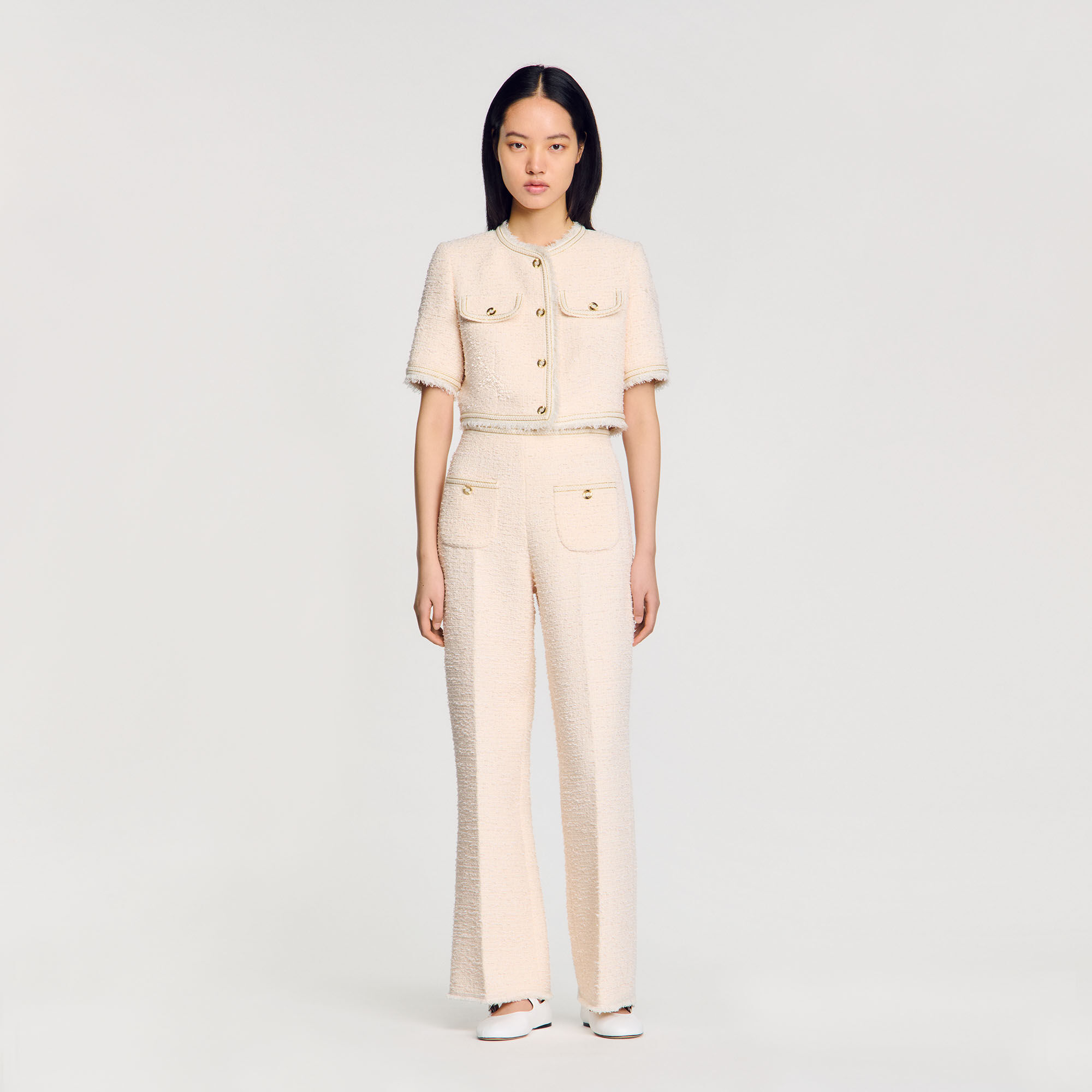 ファッションデザイナー trousers tweed Decorative pink Paris Sandro | Women For パンツ
