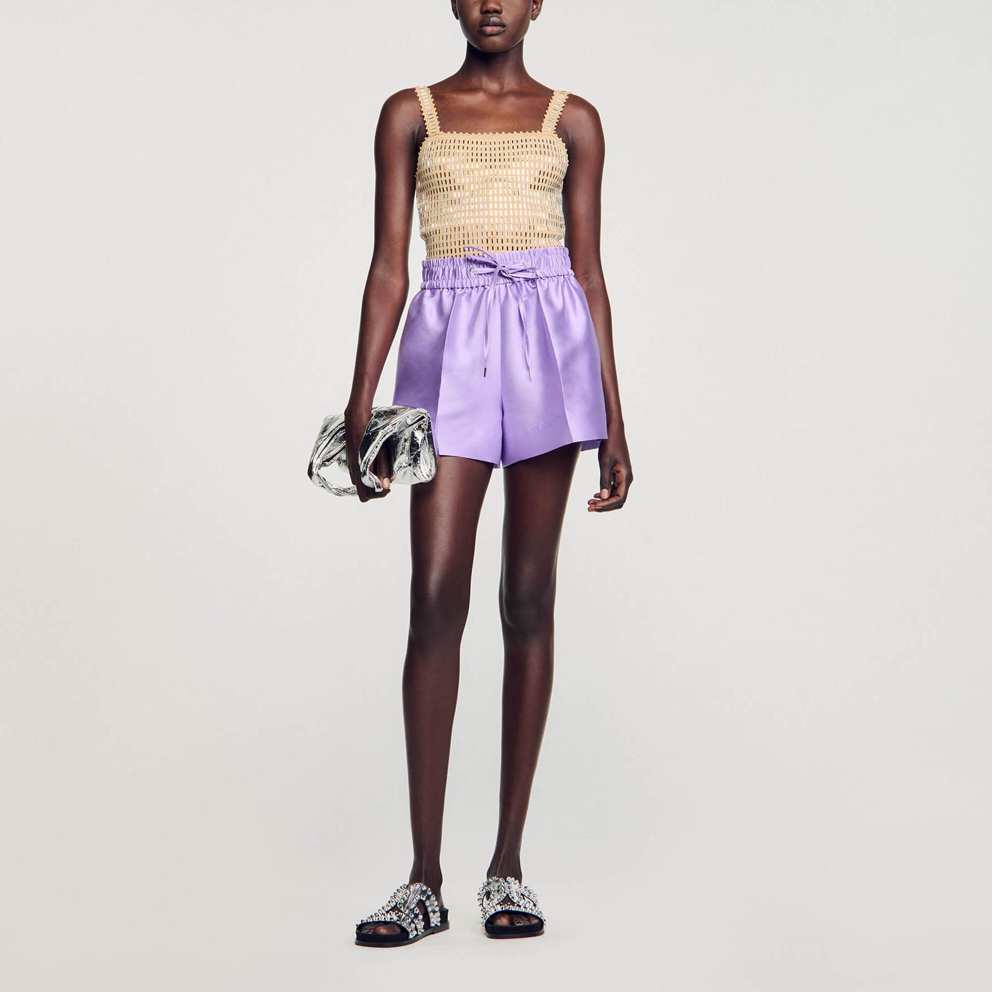 Satiny wide-leg shorts