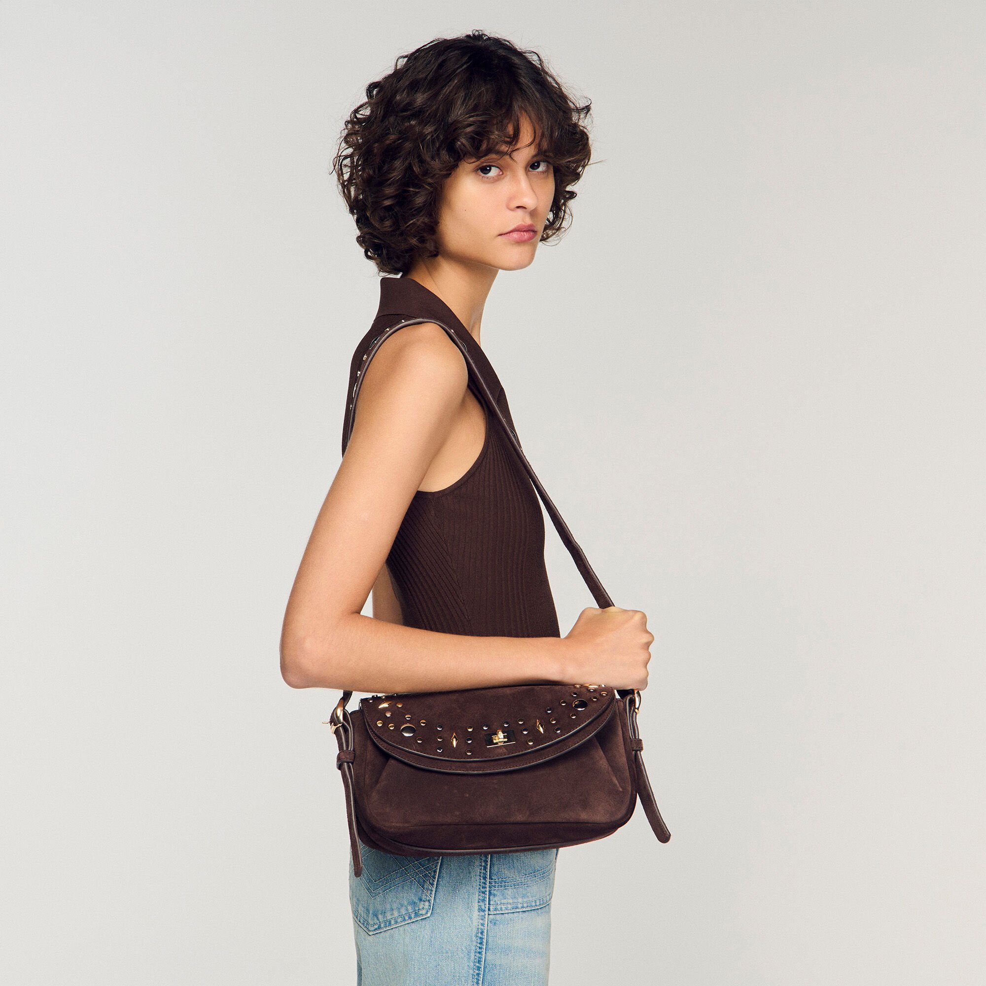 LE MAMBO JANYS studded suede bag