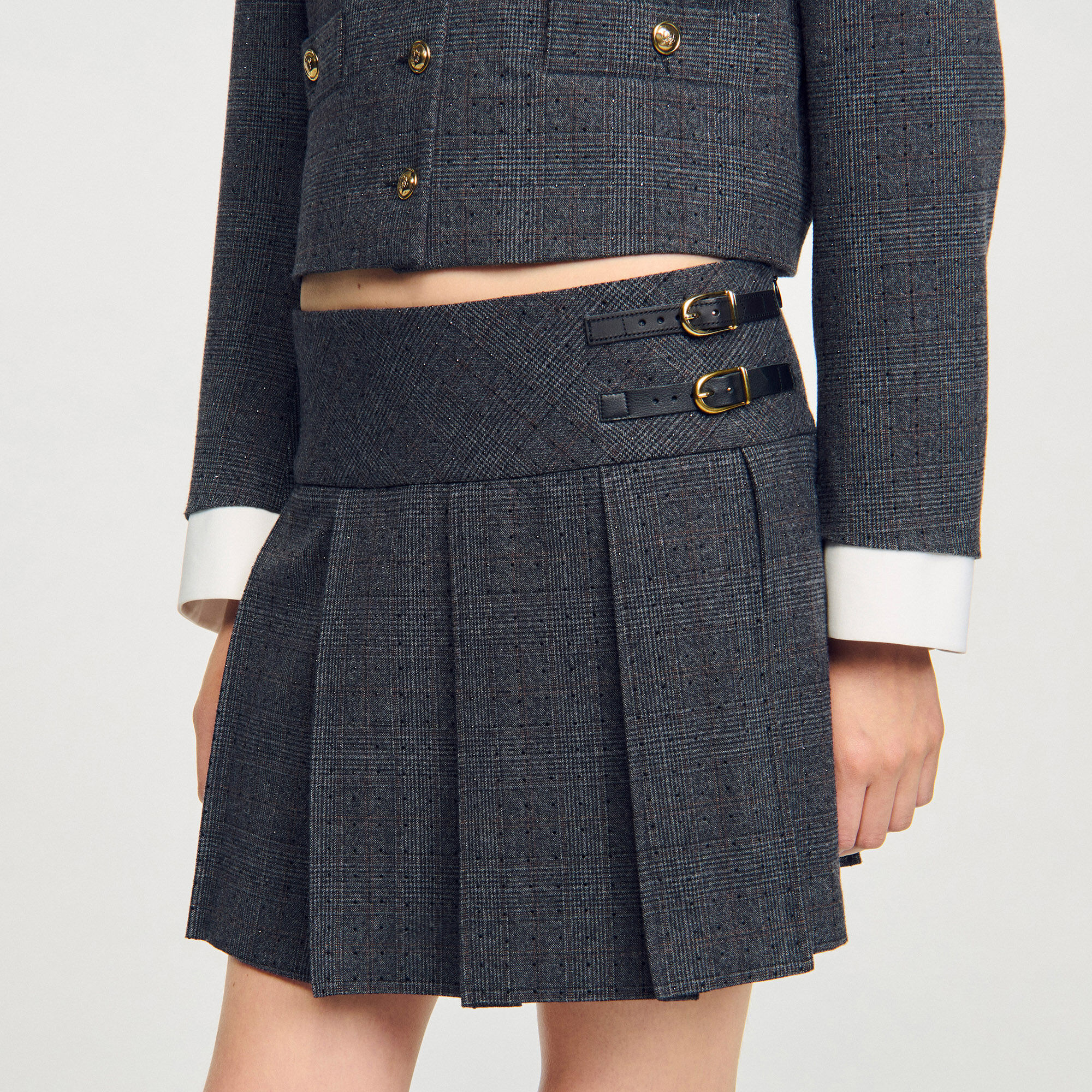Mini rhinestone suit skirt black / gray For Women | Sandro Paris
