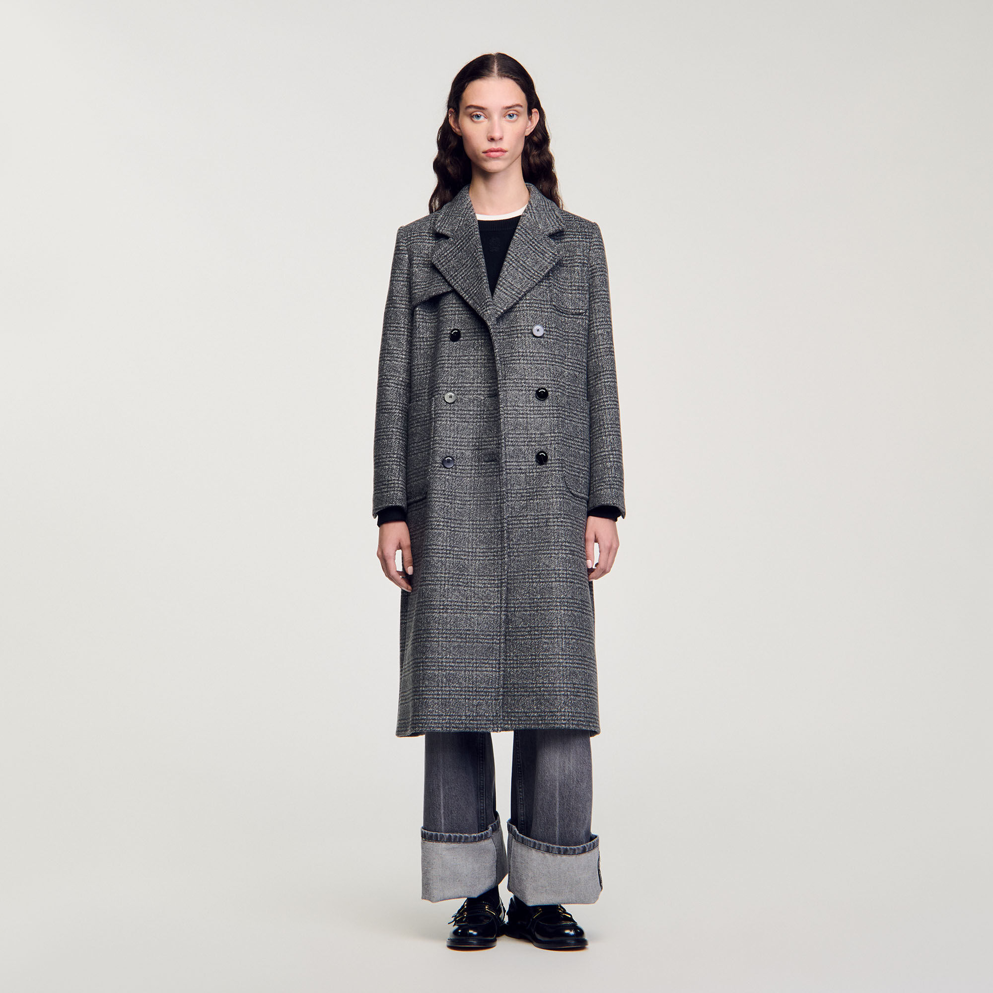 Long checked coat