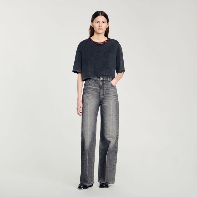 Cropped beaded T-shirt