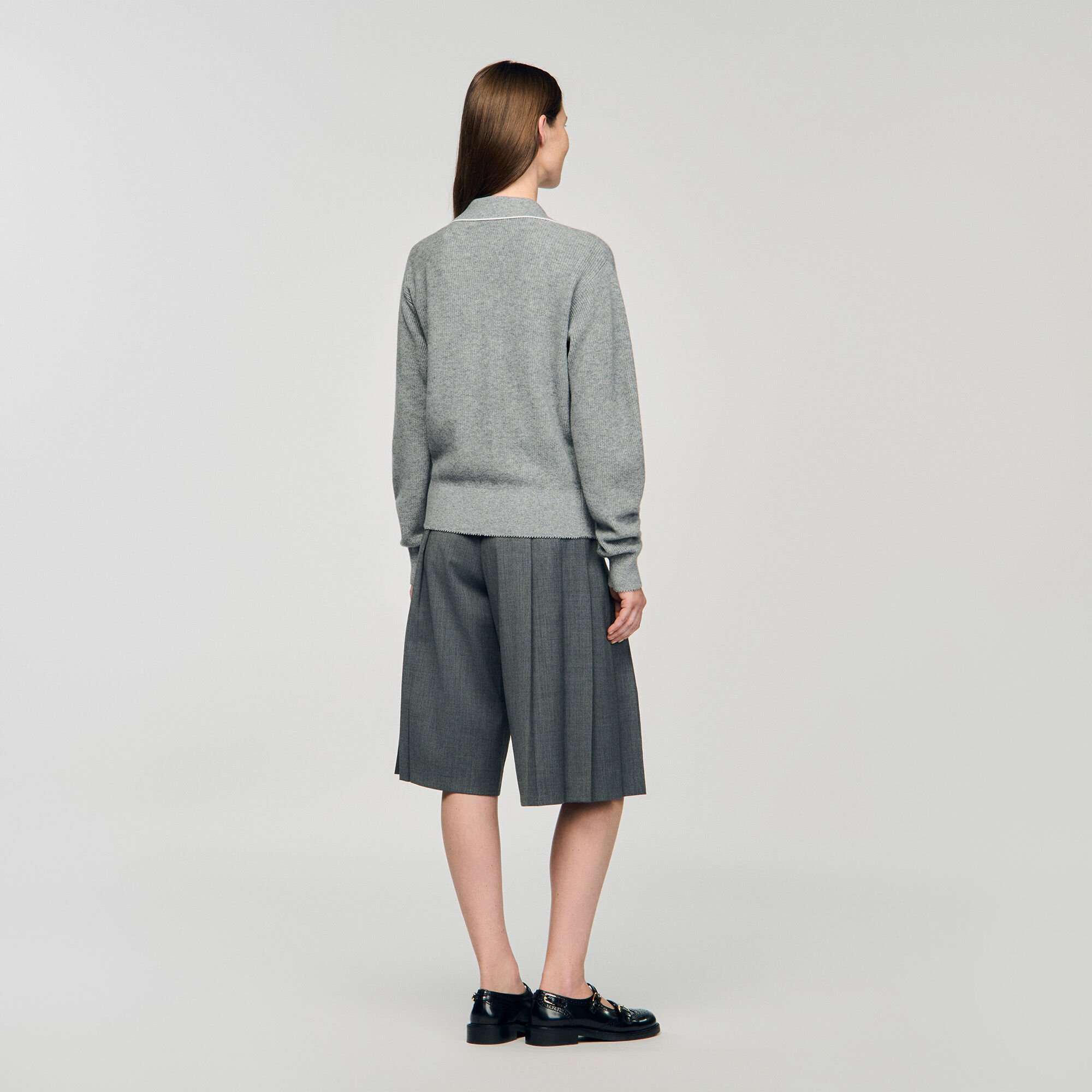 Open Polo-Collar Neck Sweater