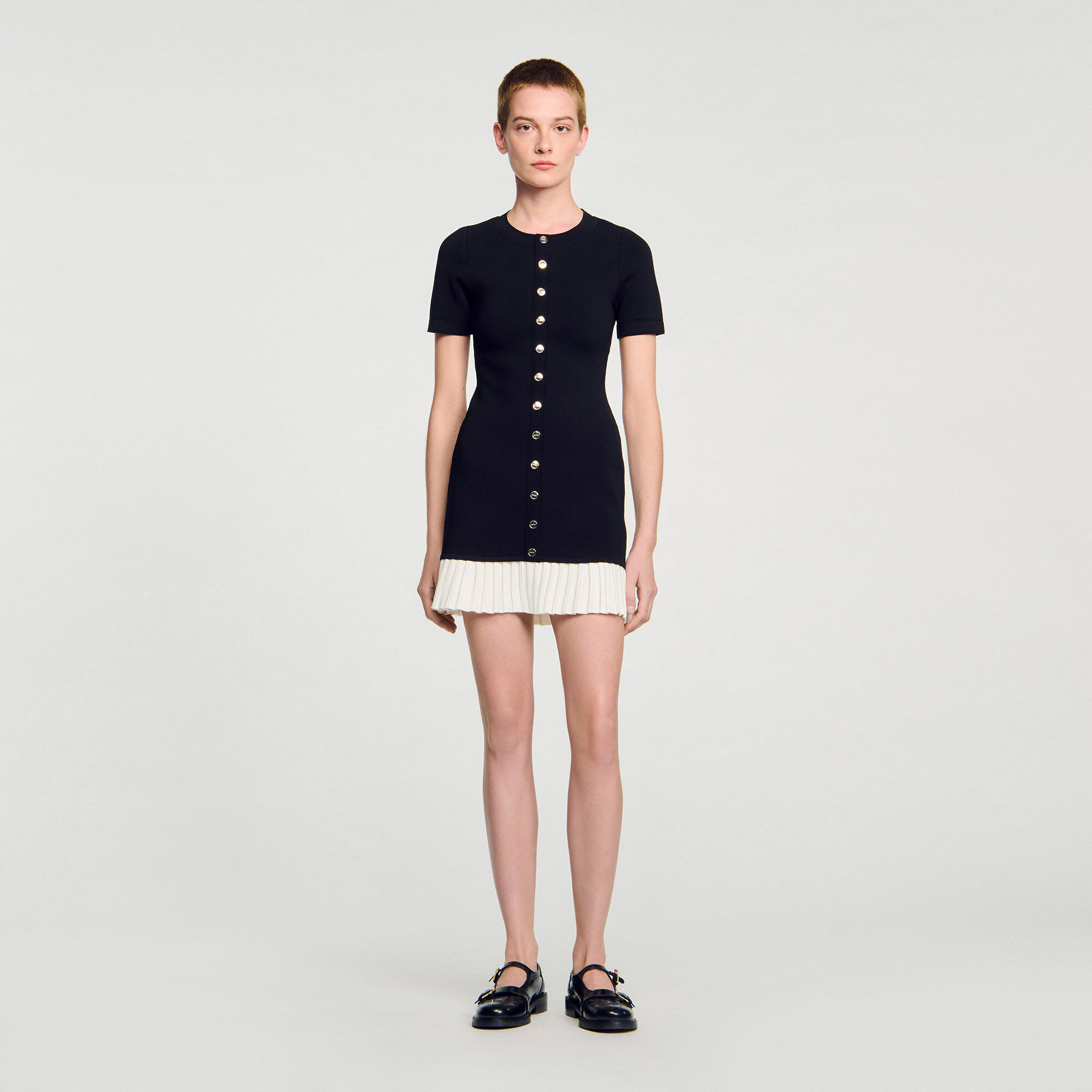 Mini knit dress with ruffle black / gray For Women | Sandro