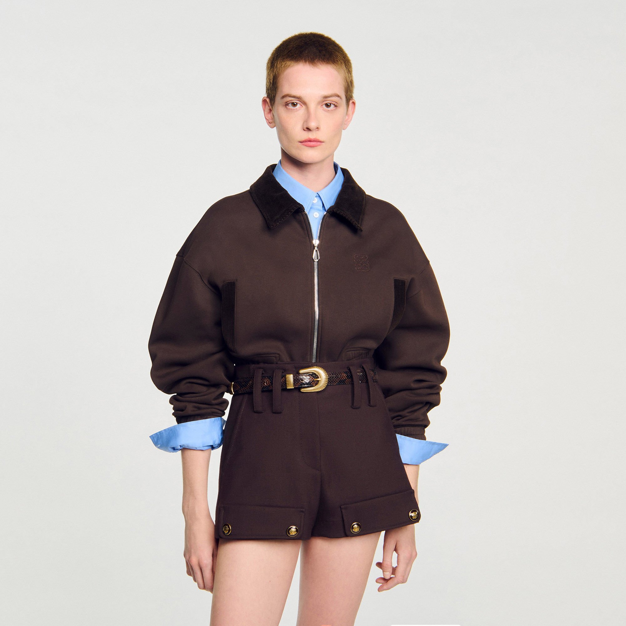 Cropped dual-fabric jacket