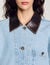 Denim jacket with leather collar