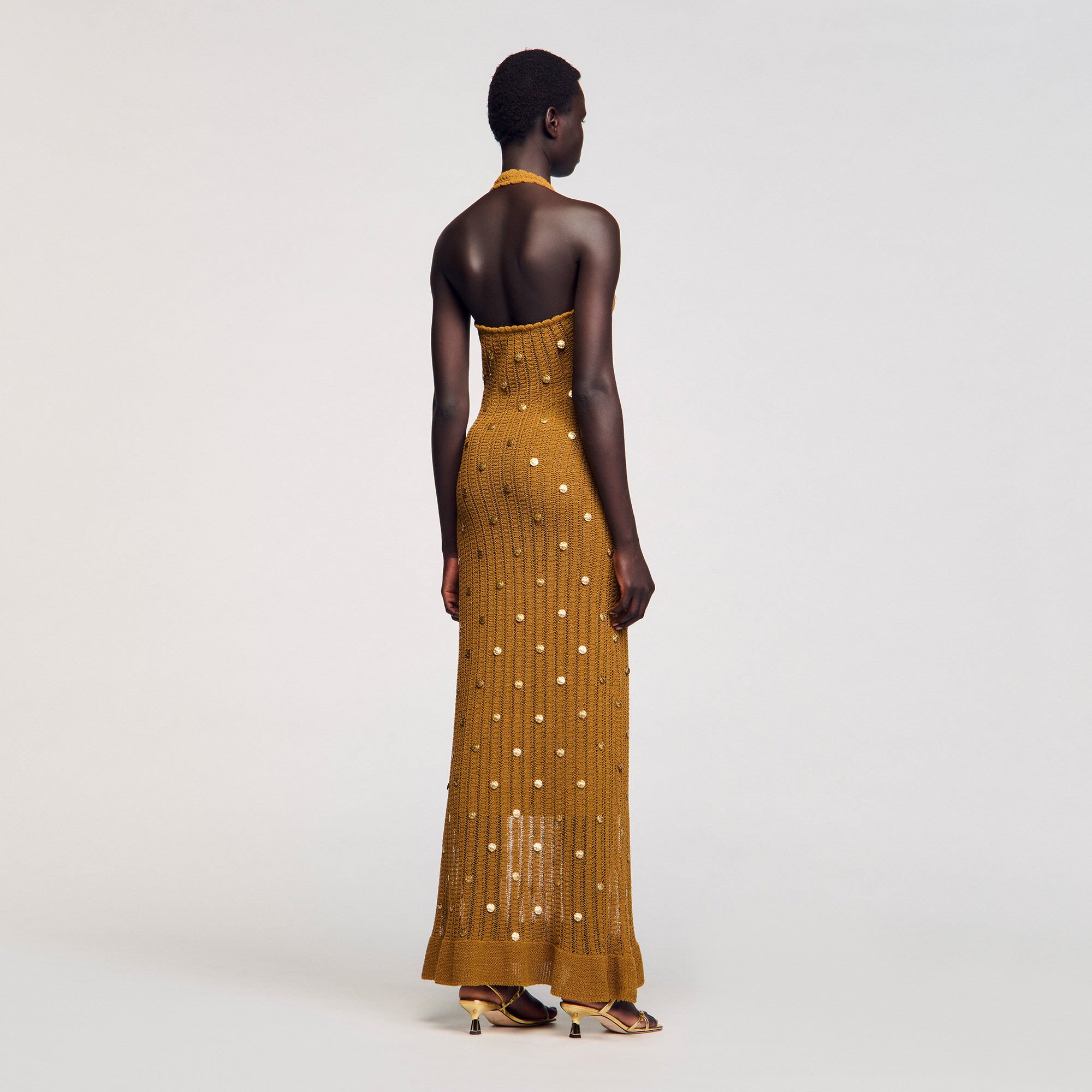 Maxi knit dress with fringes