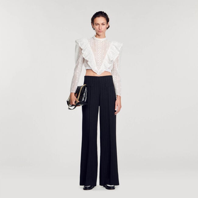 Wide-leg double waistband trousers