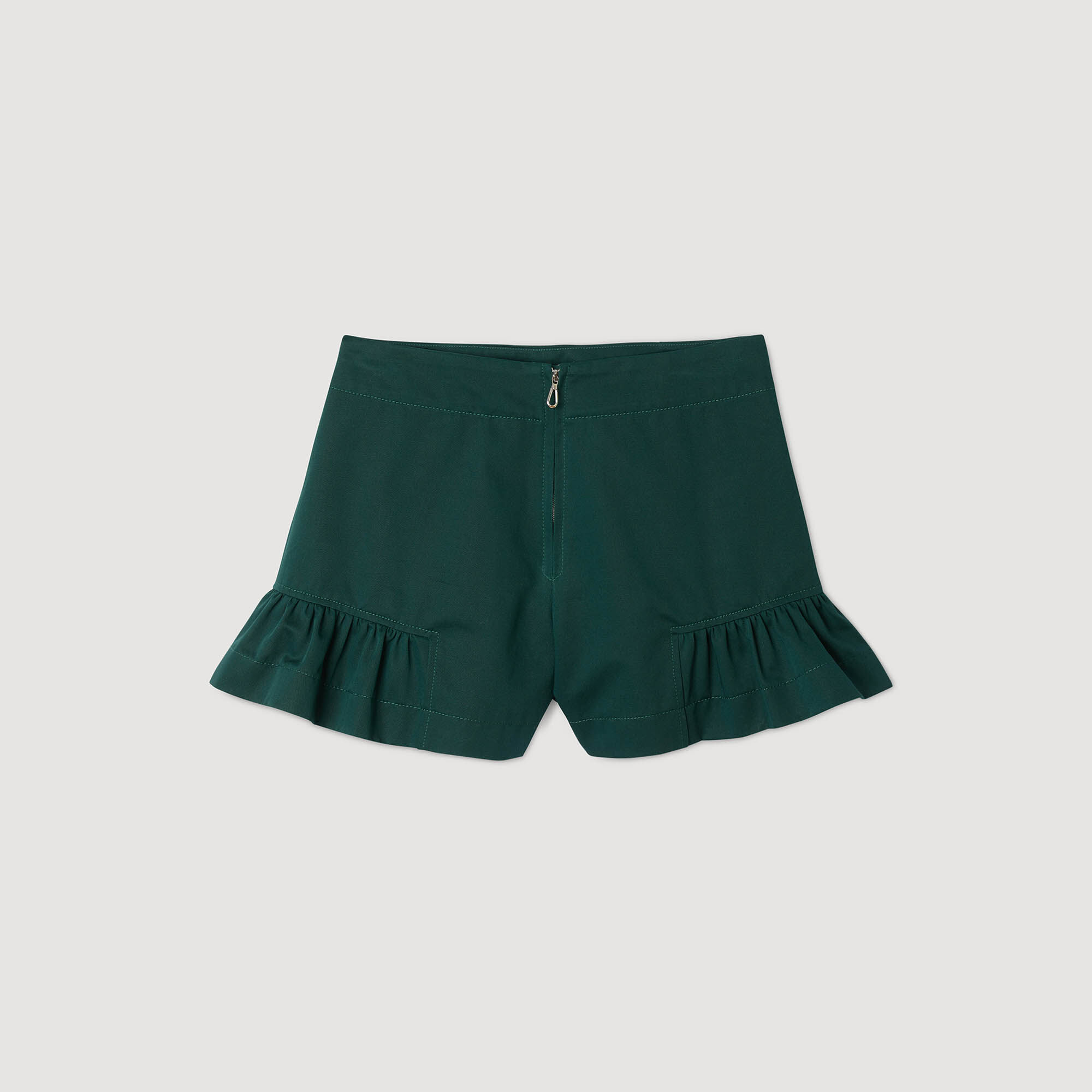 Flared ruffled shorts green For Women | Sandro Paris