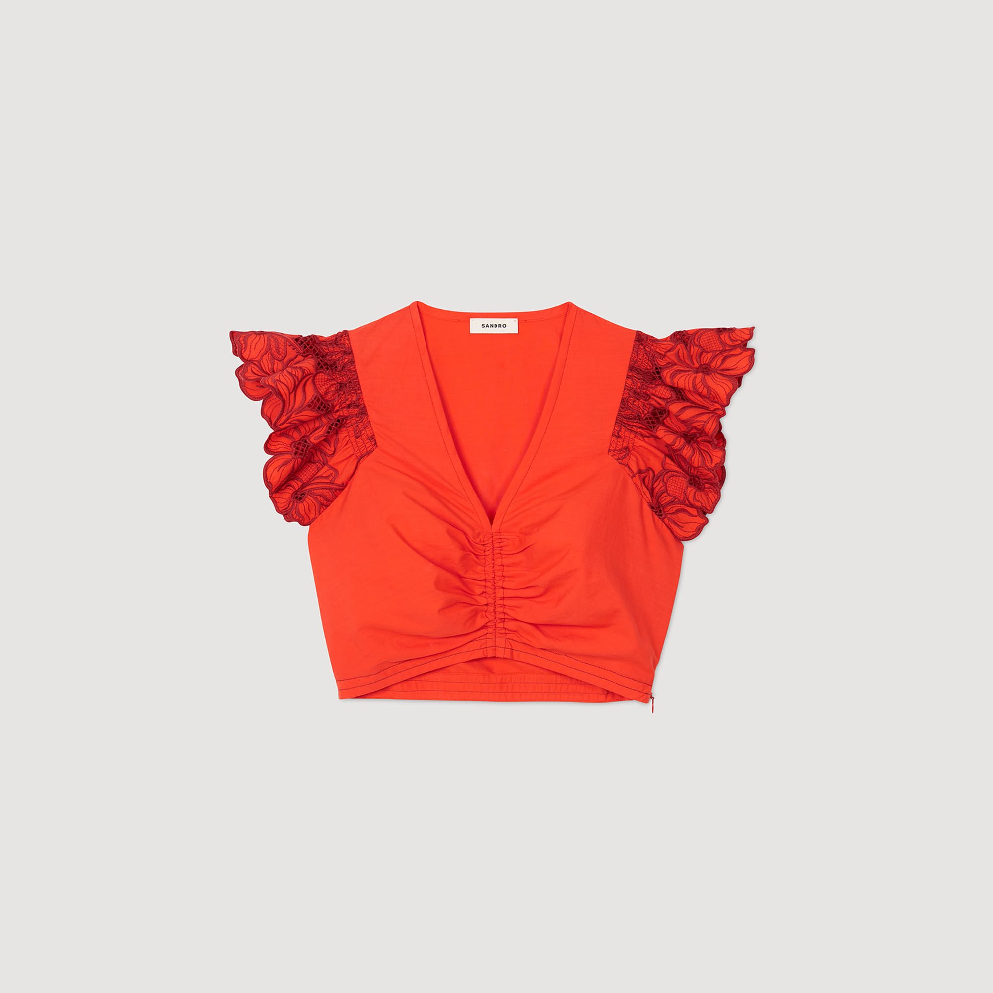 Crop top with embroidered sleeves