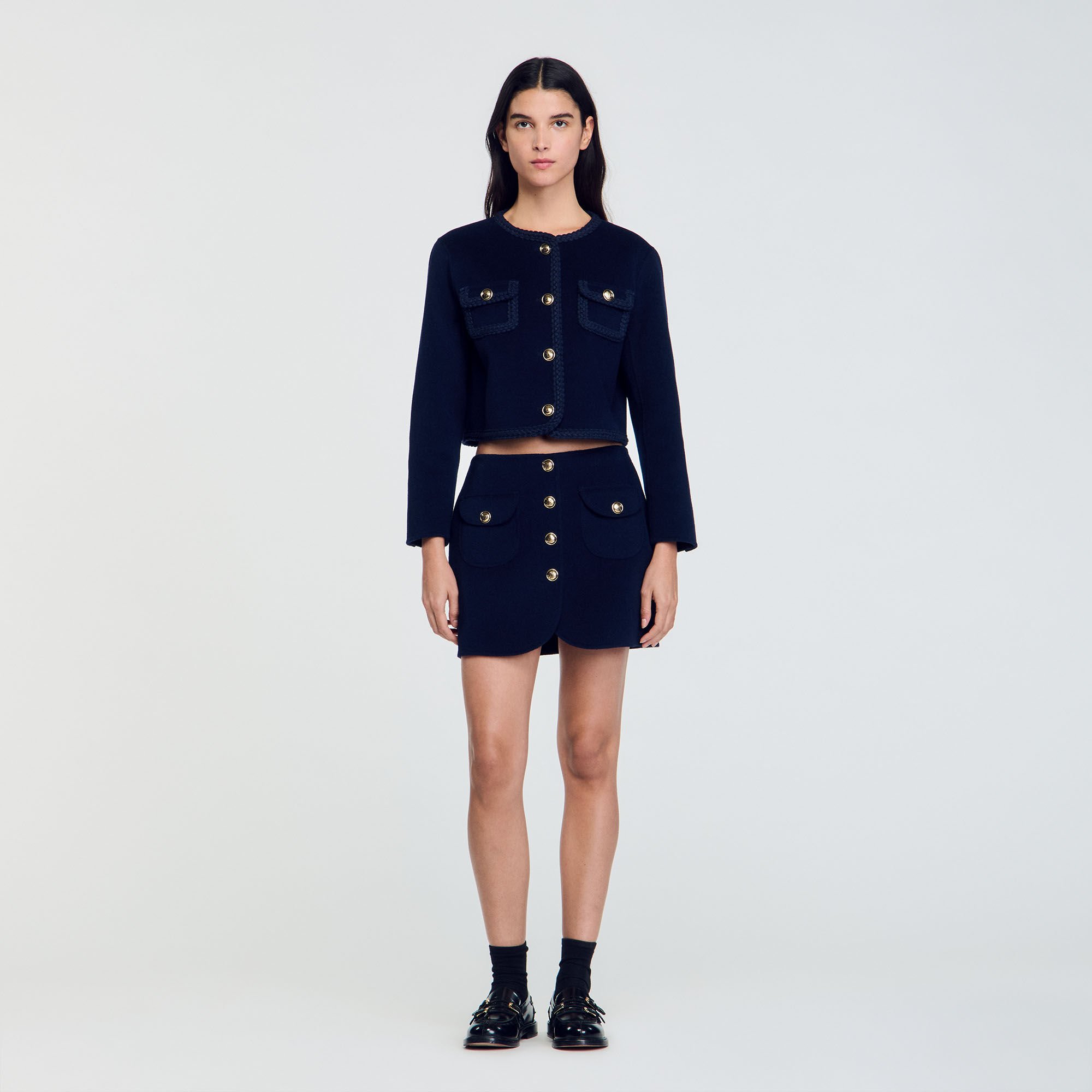 Double-faced short wool skirt