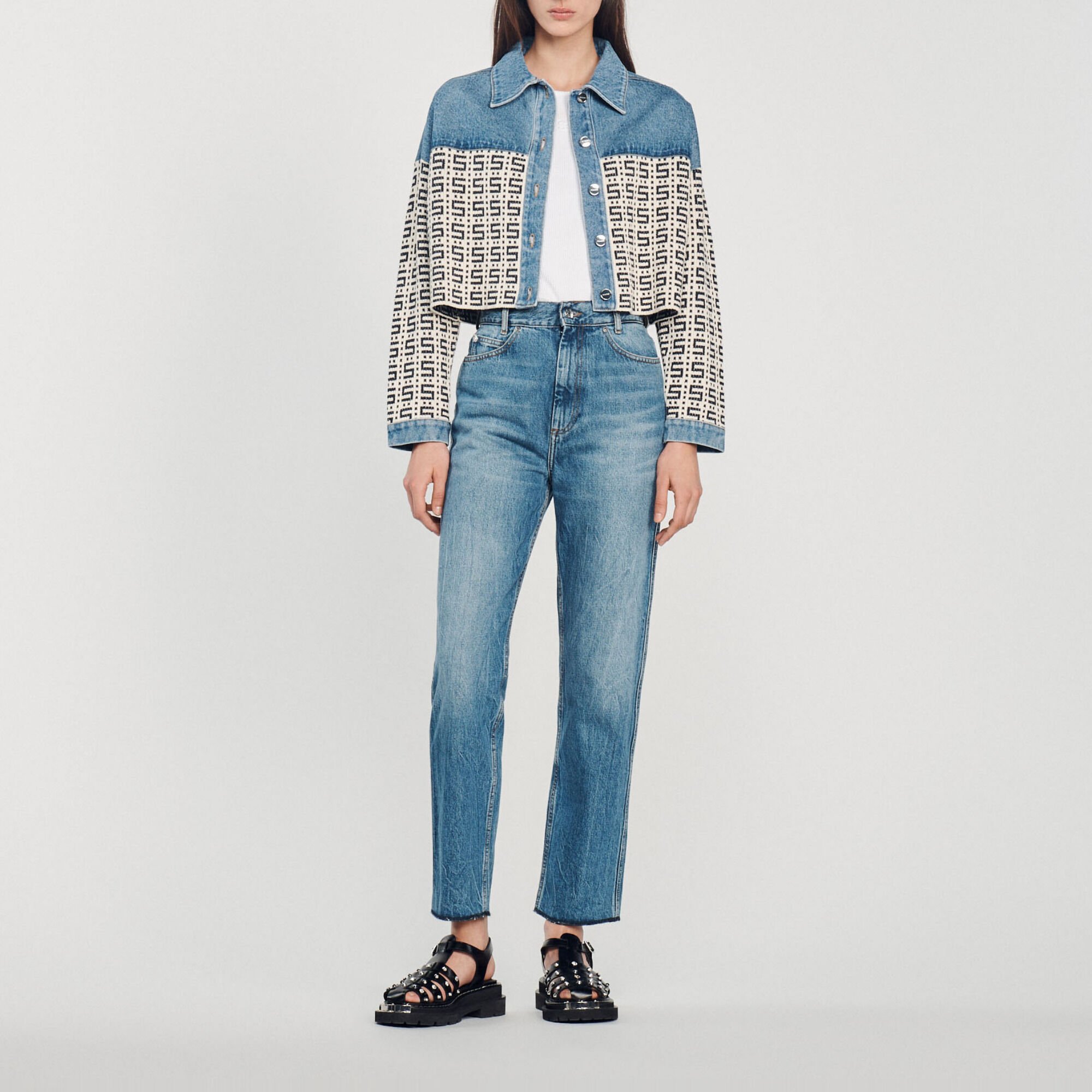 Cropped denim coatigan