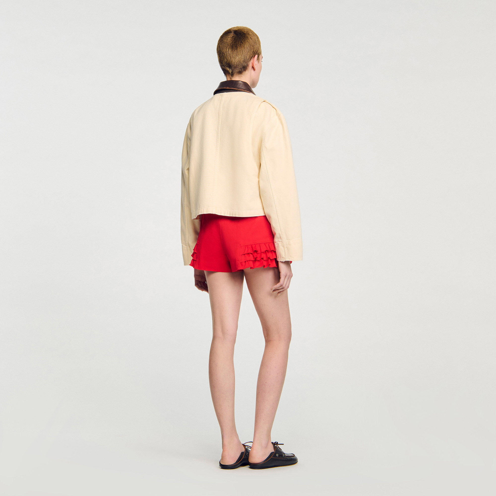 Leather collar workwear jacket white / beige For Women