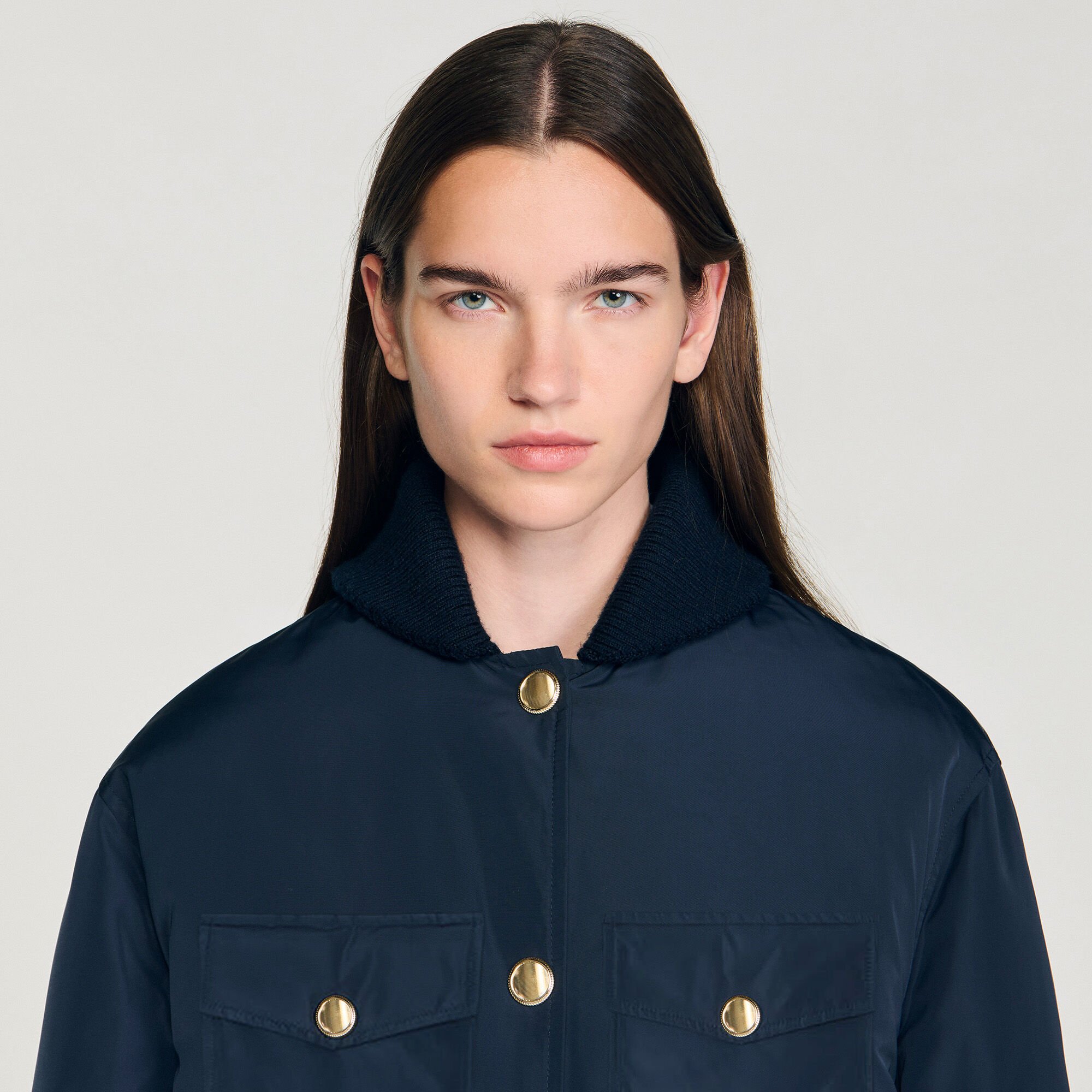 Puffer jacket with teddy collar