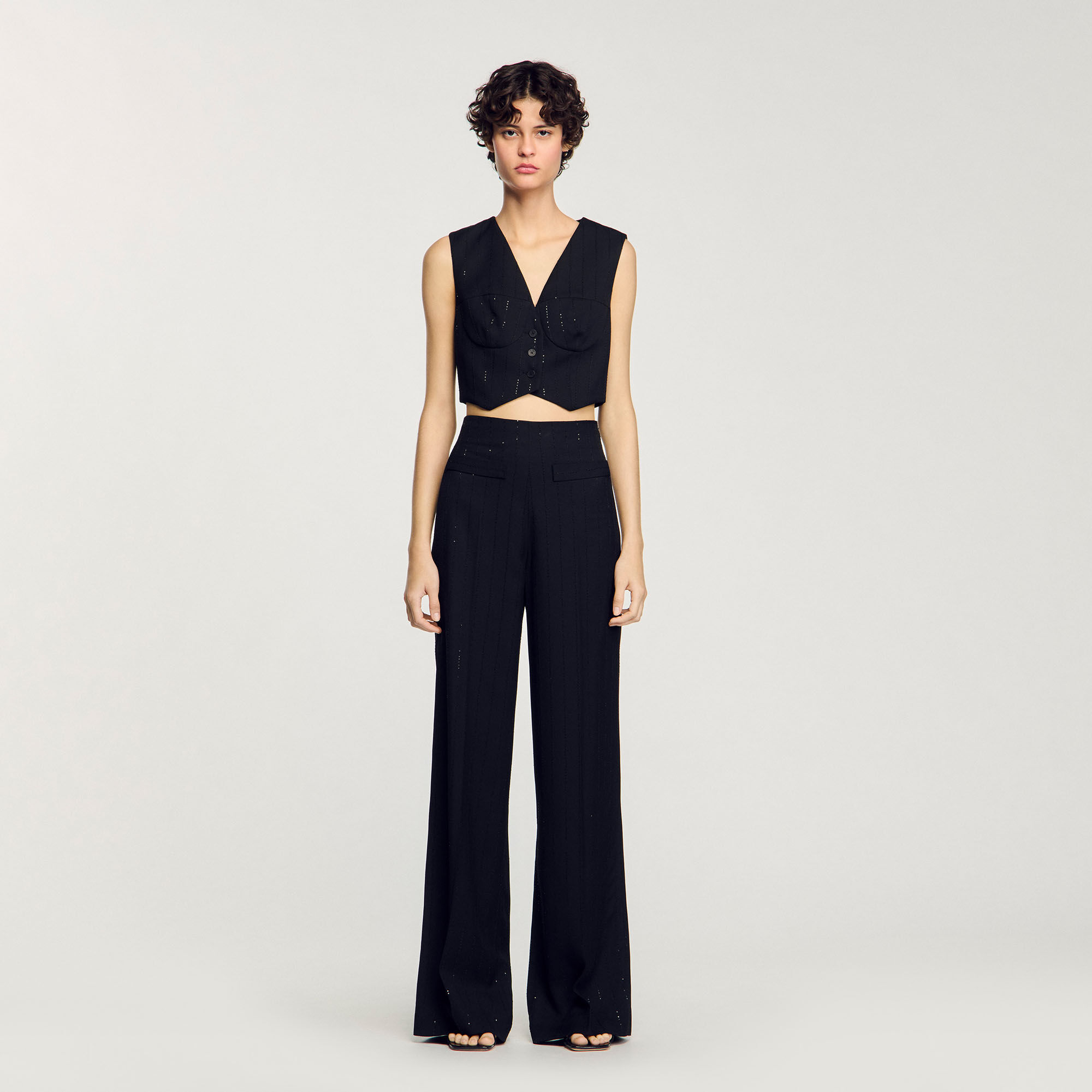 Sequin cropped jacket black / gray For Women | Sandro Paris