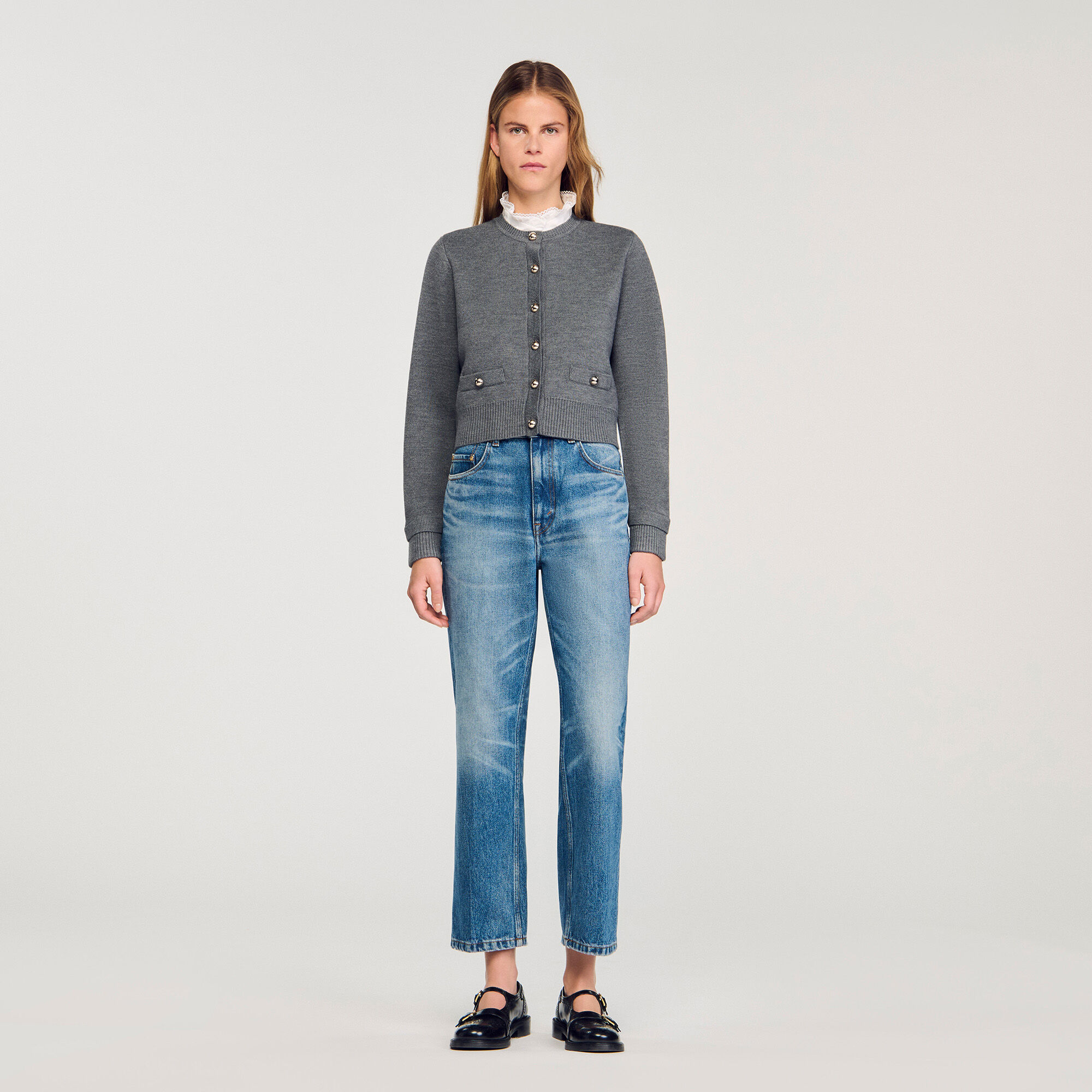 トップス CFCL PORTRAIT CARDIGAN SHADOW GRAY1 Women's Callie Layered Looker Cardigan, Charcoal/White