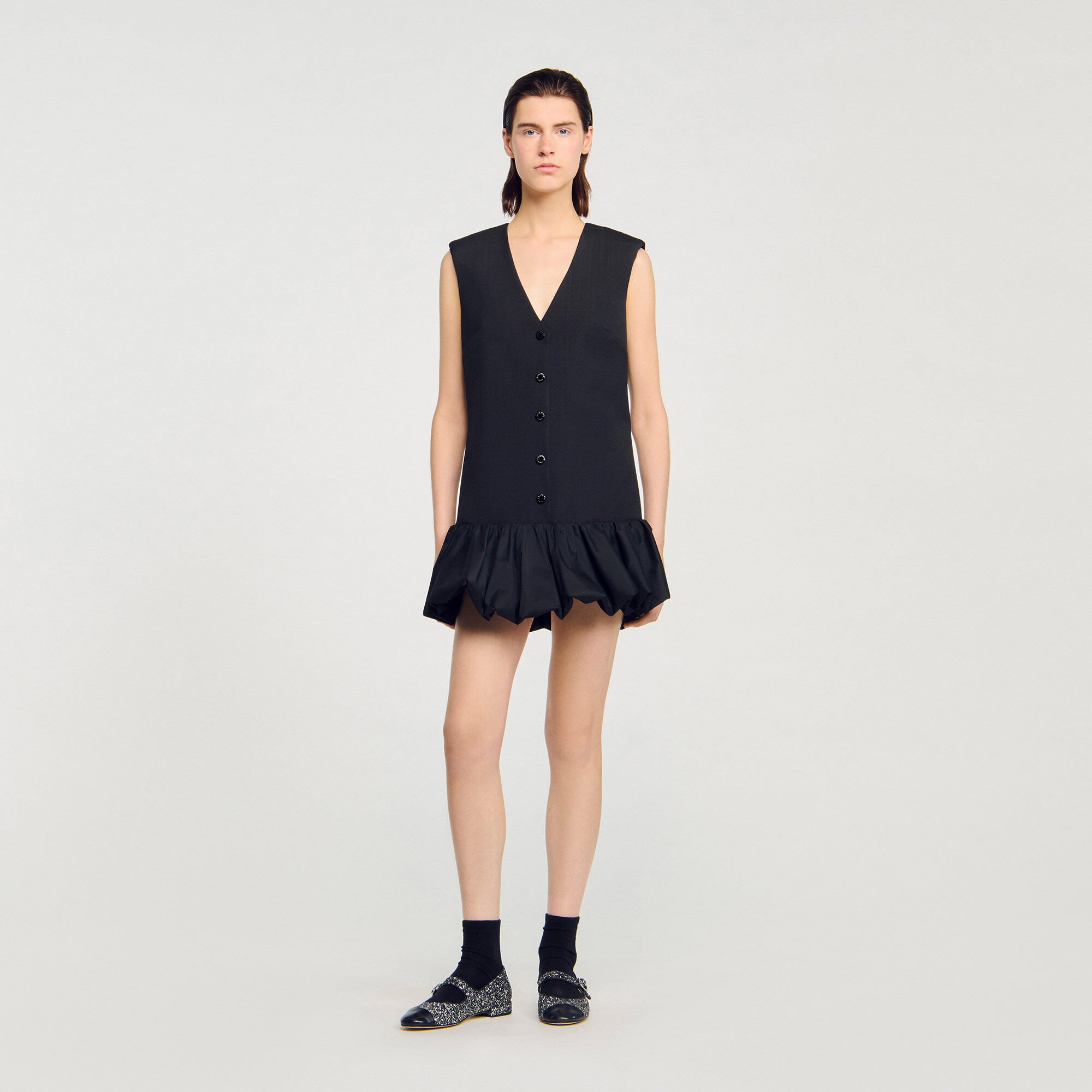 Mini tailored dress with ruffle