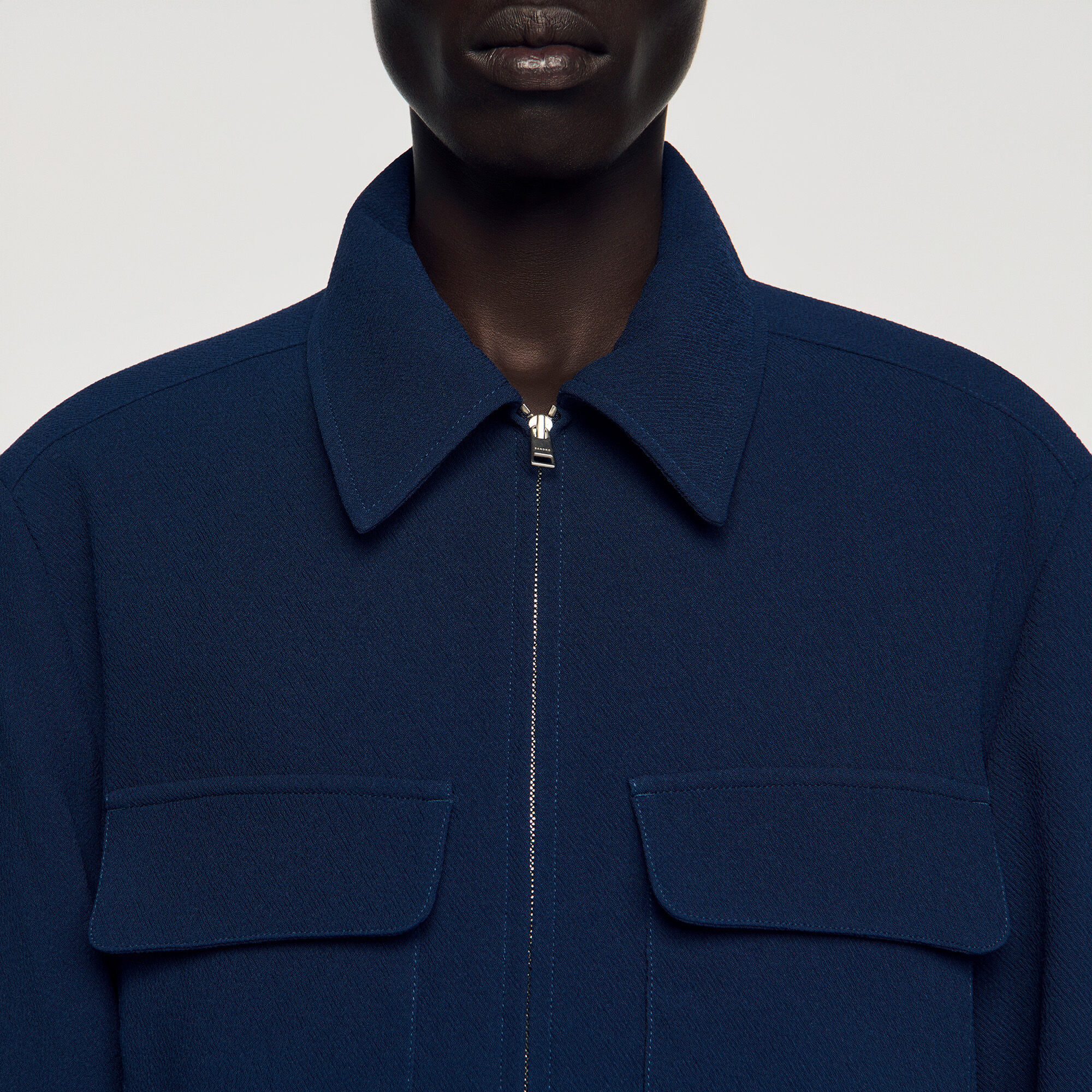 Textured zip-up jacket in Royal Blue for Men | Sandro Paris