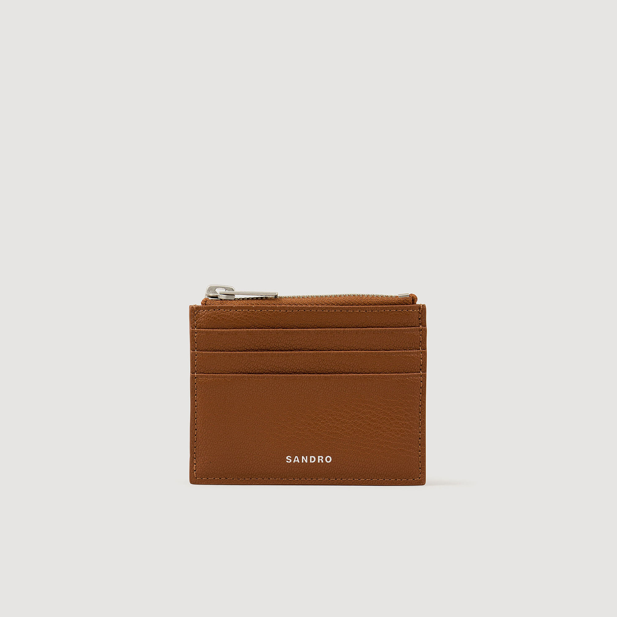 Grained leather zip card holder