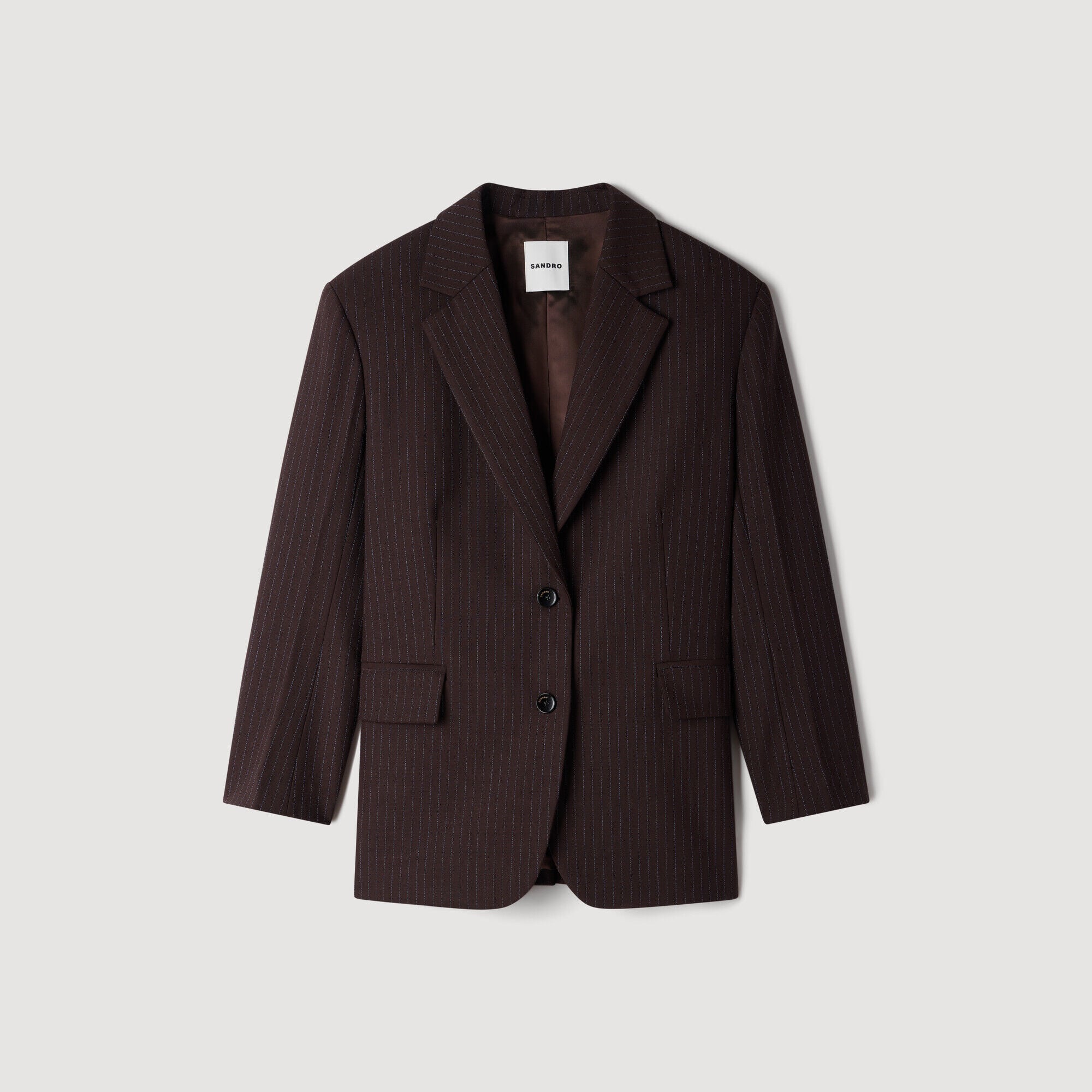 Striped suit jacket in Marron / Bleu for Women | Sandro Paris
