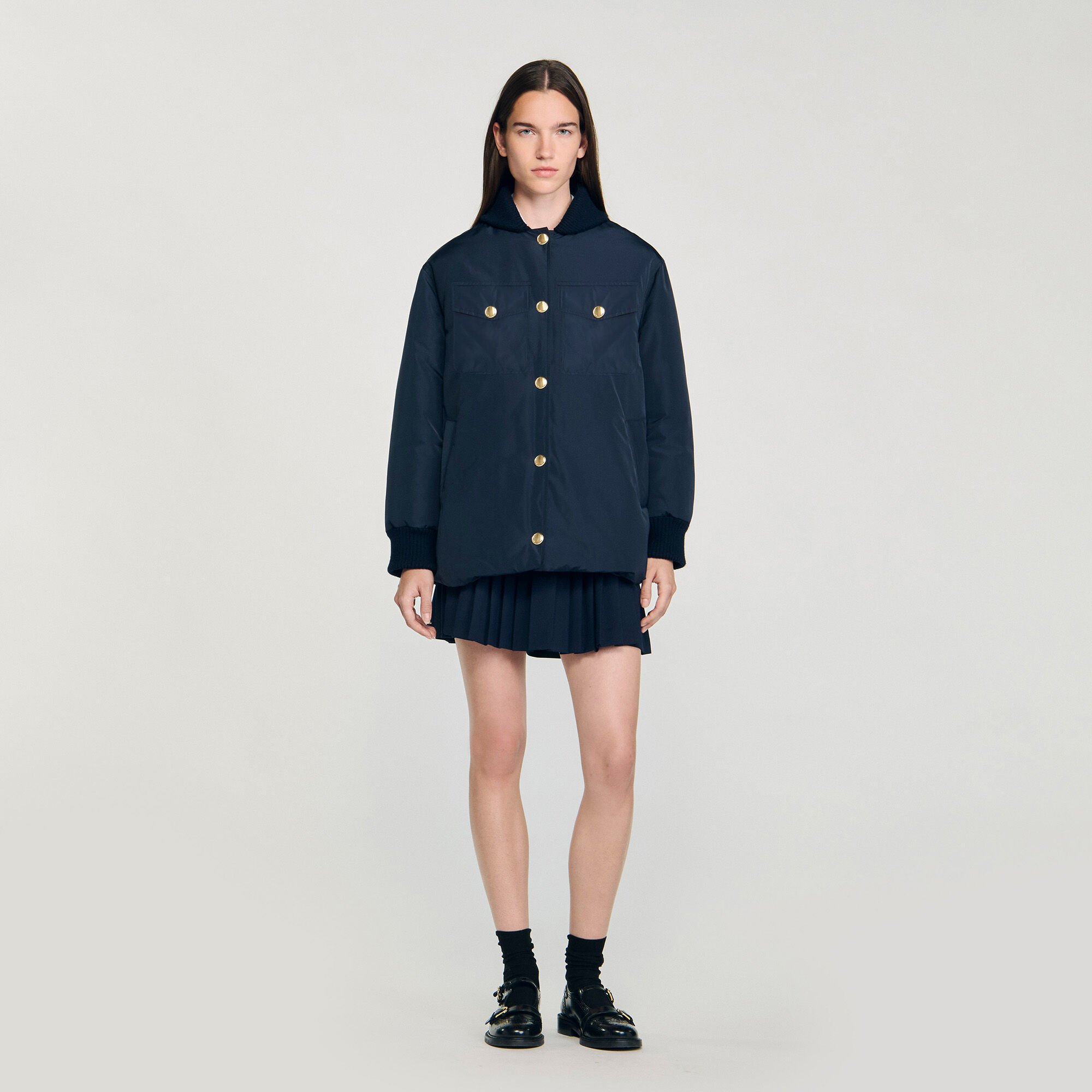 Puffer jacket with teddy collar