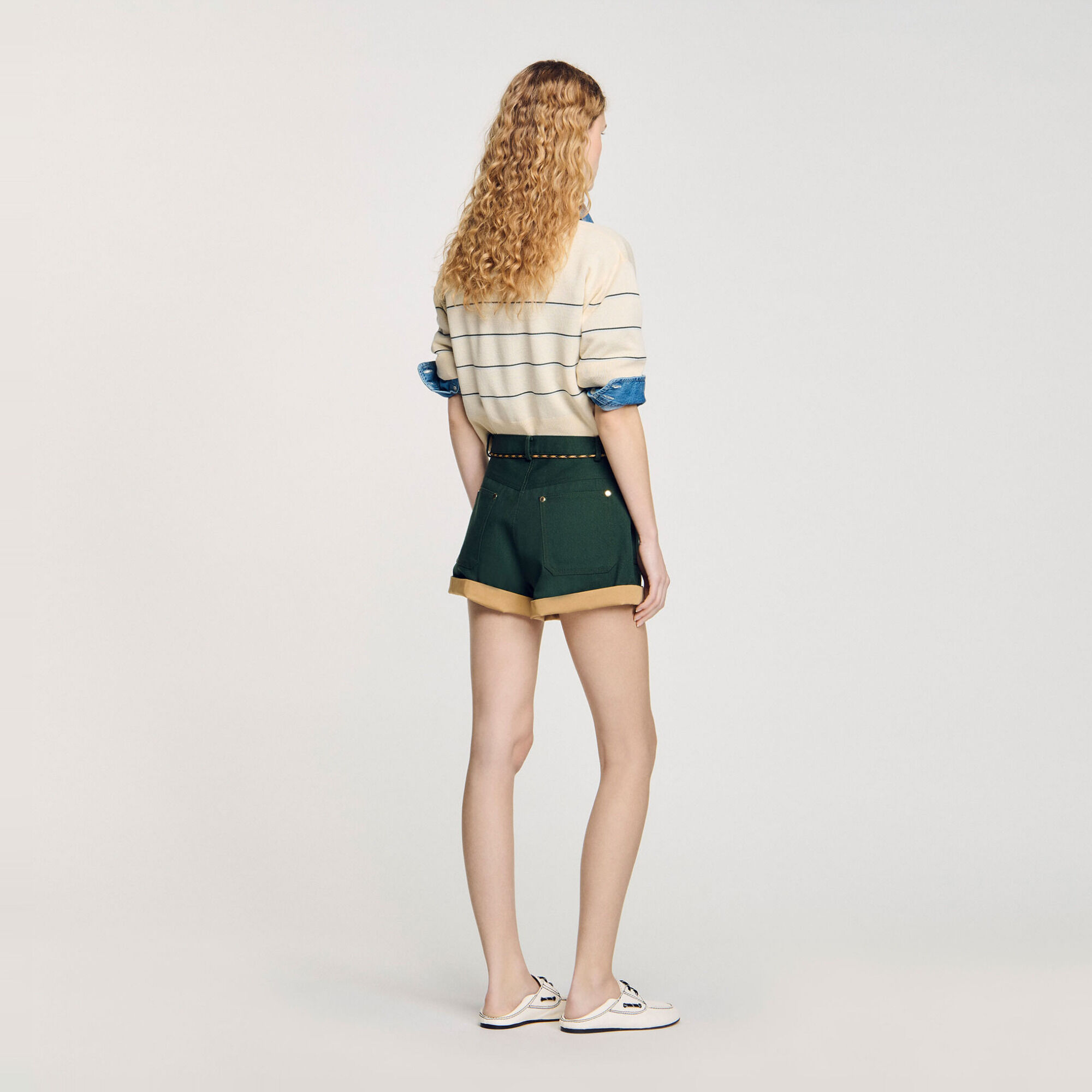 Two-tone drawstring waist shorts