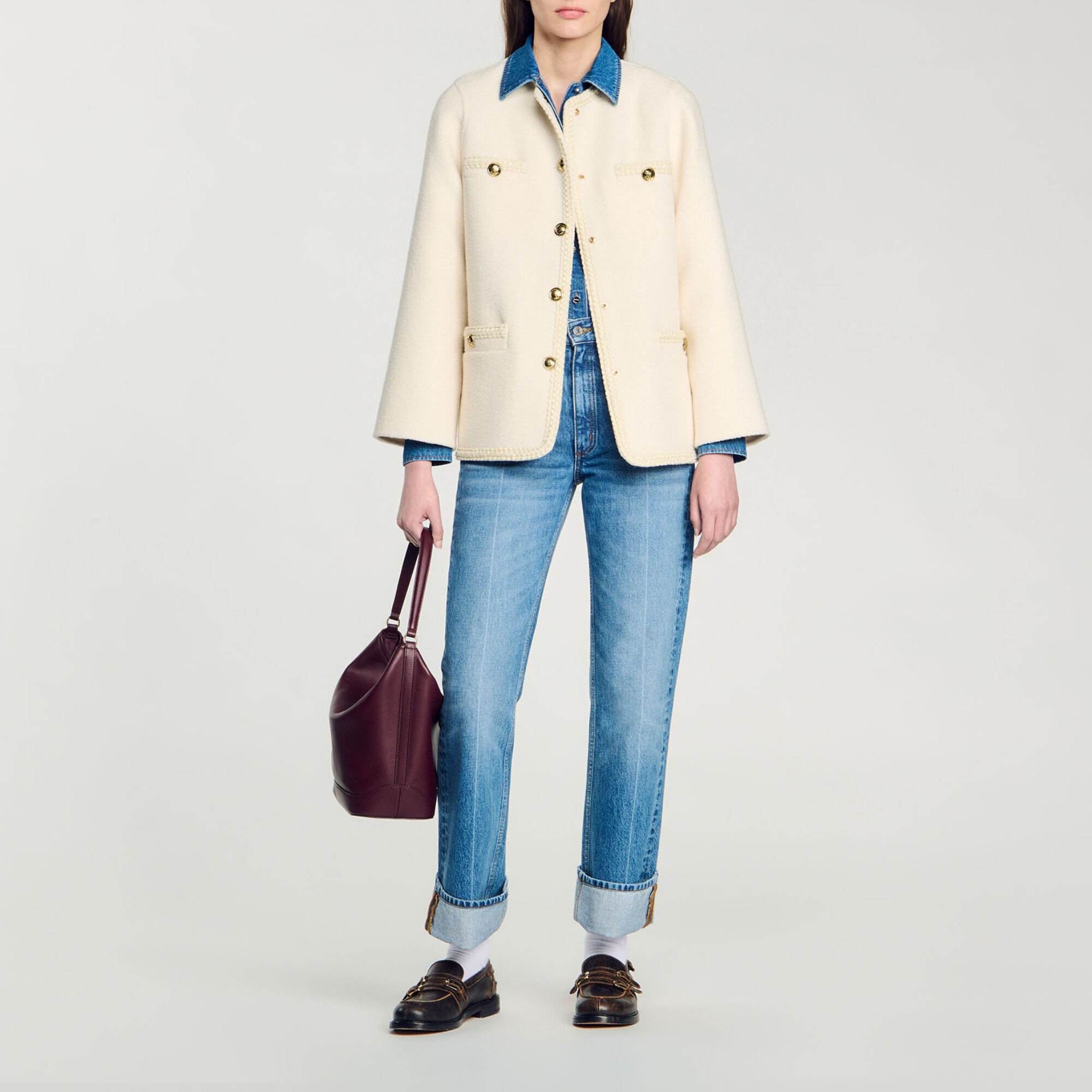 Coat with braided trim