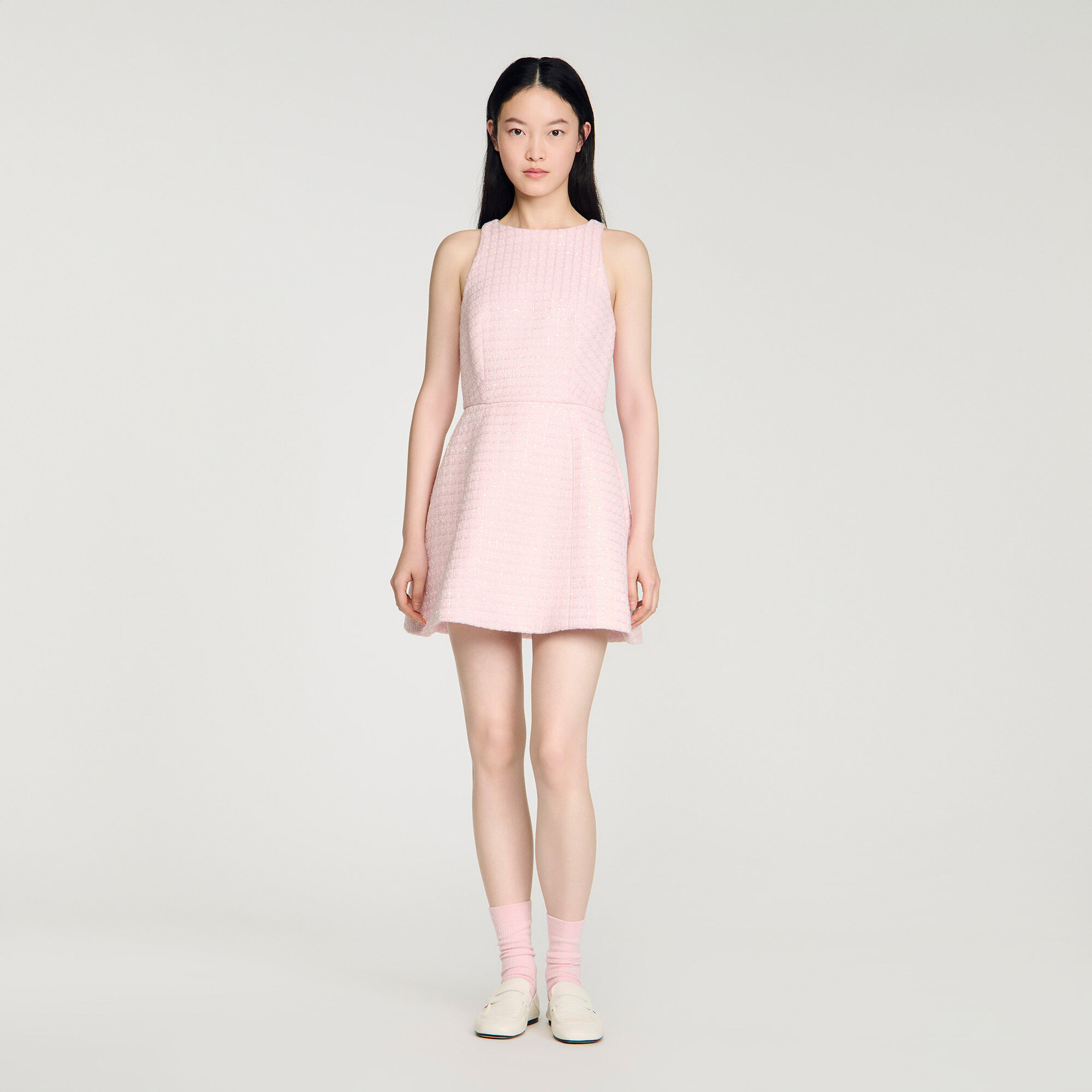 Sequin tweed mini dress pink For Women | Sandro Paris