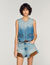 Cropped studded denim vest