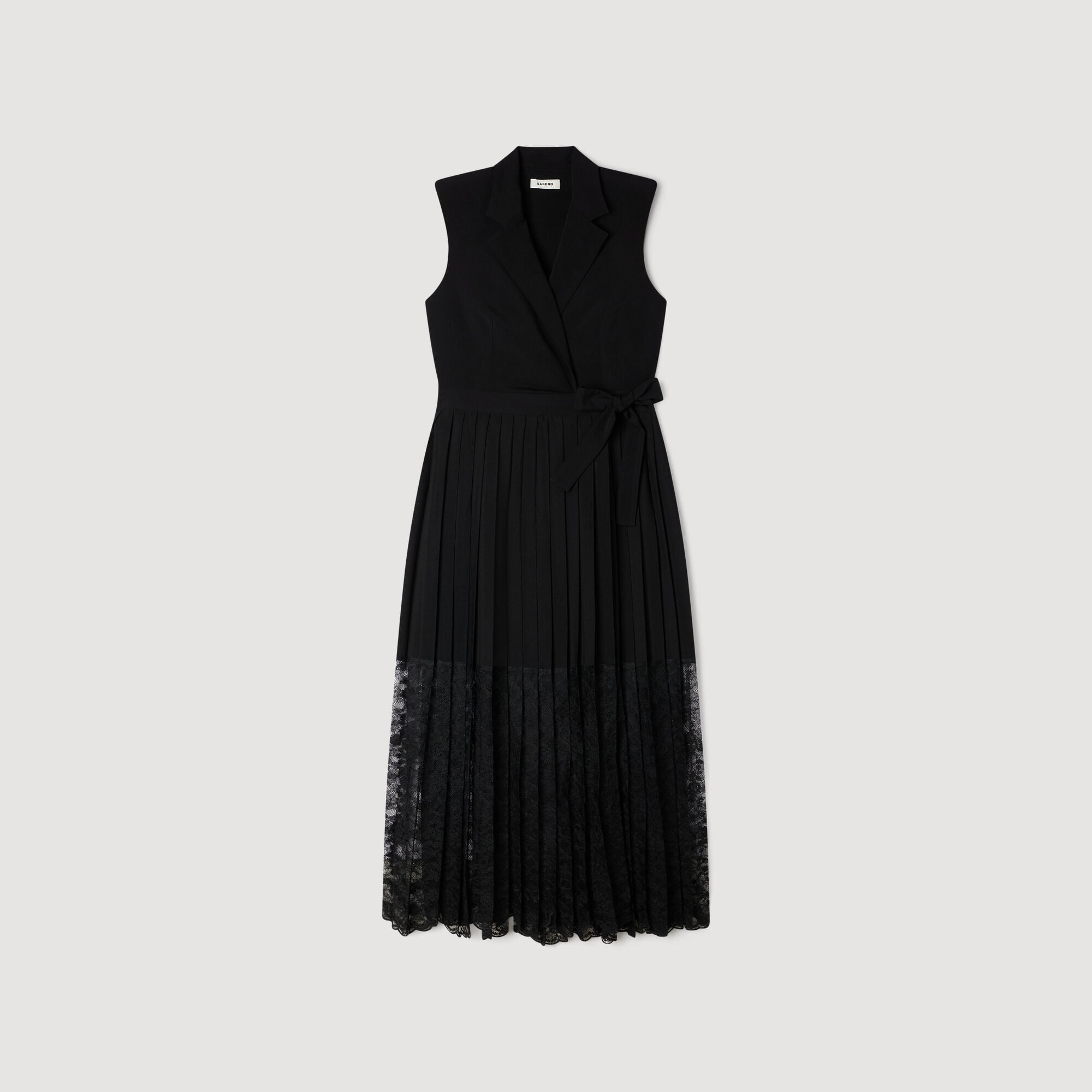 Lace pleated midi dress in Black for Women | Sandro Paris