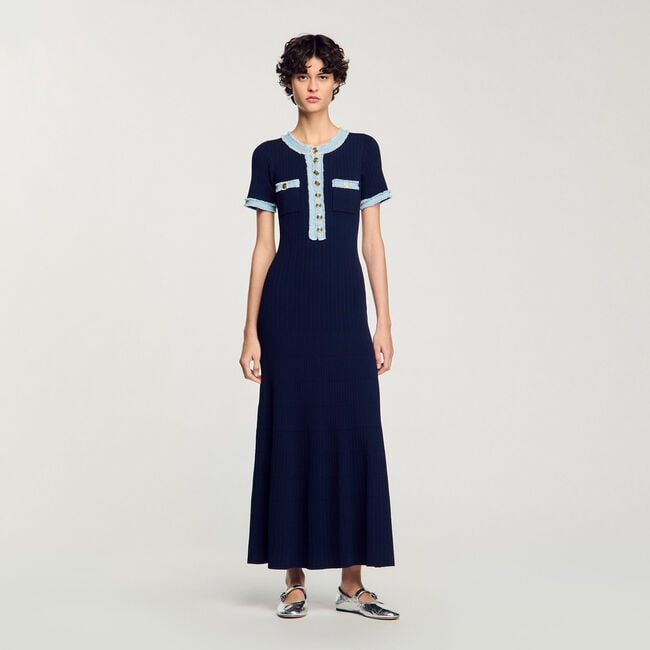 Knit and denim maxi dress