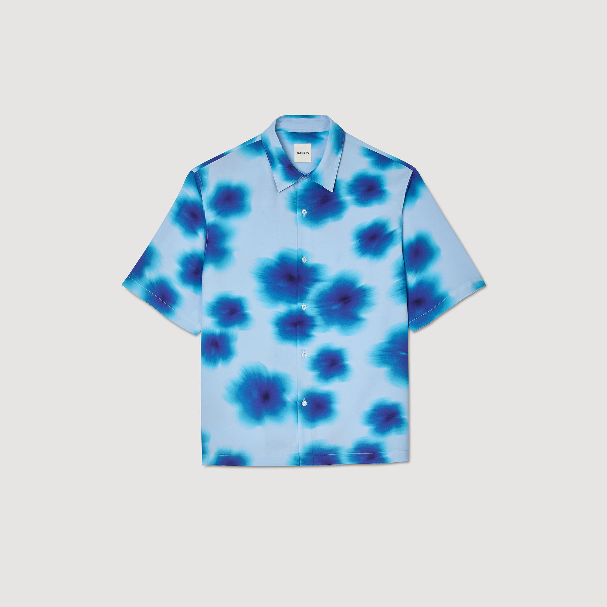 【海外限定】SandroTシャツ☆Flower-Embroidered Short-Sleeve C Floral motif shirt blue for Men | Sandro Paris
