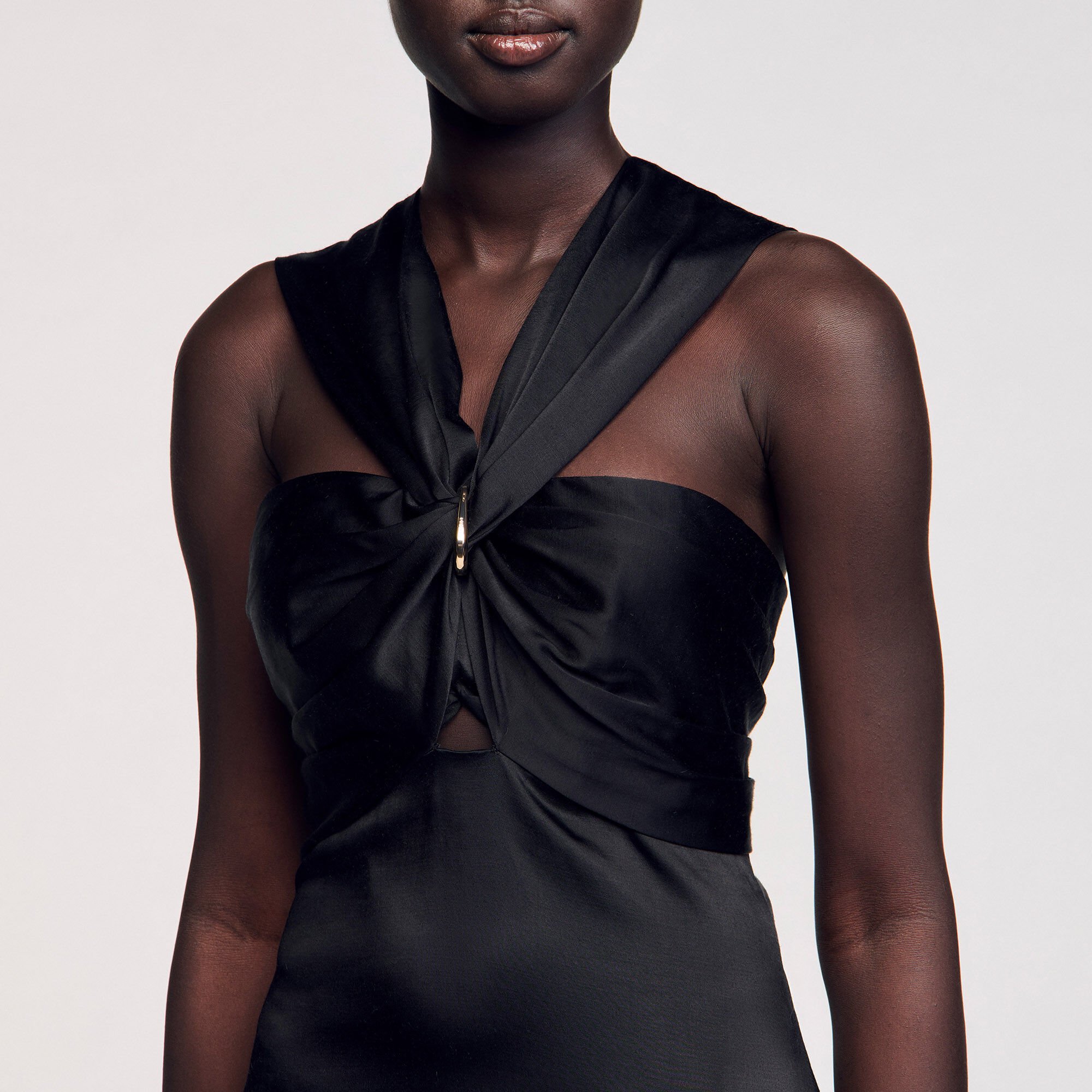 Slit satin-effect maxi dress