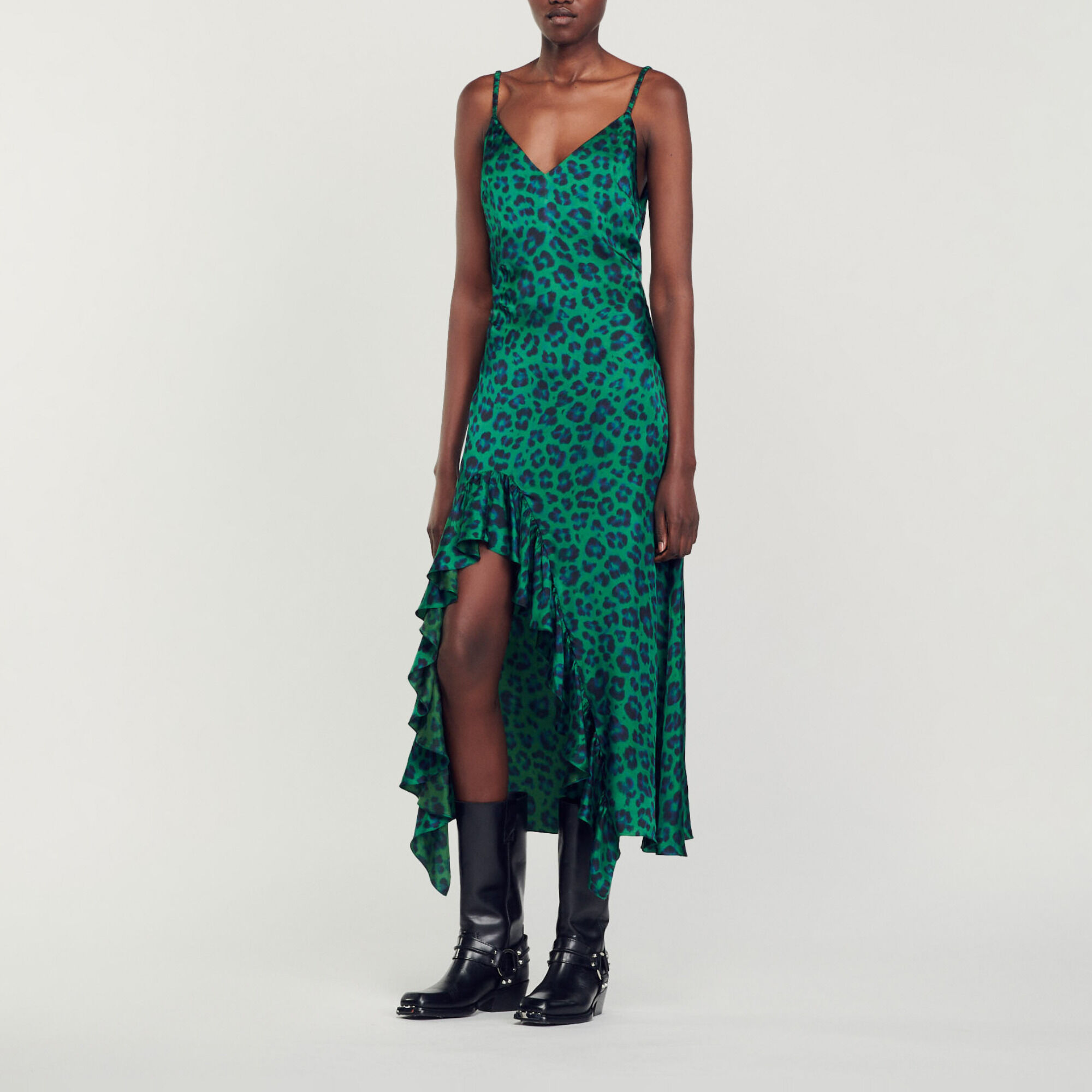 Green leopard dress zara sales