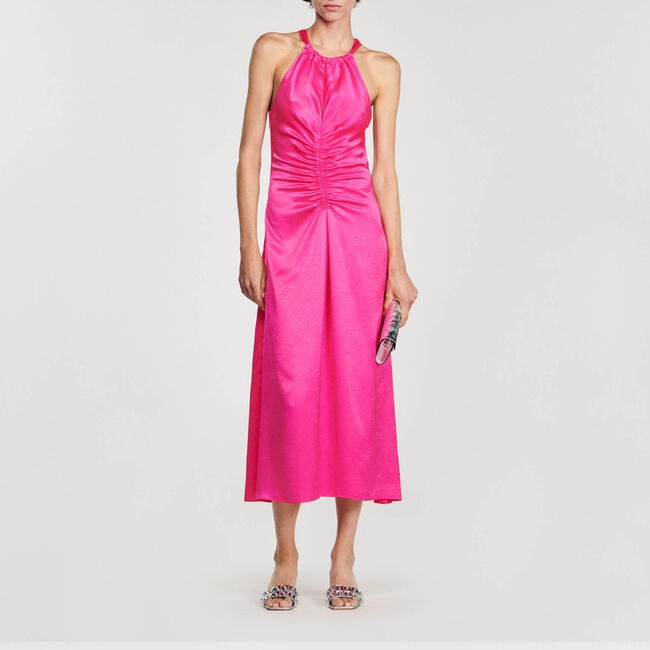 Ruched Satin-Effect Maxi Dress