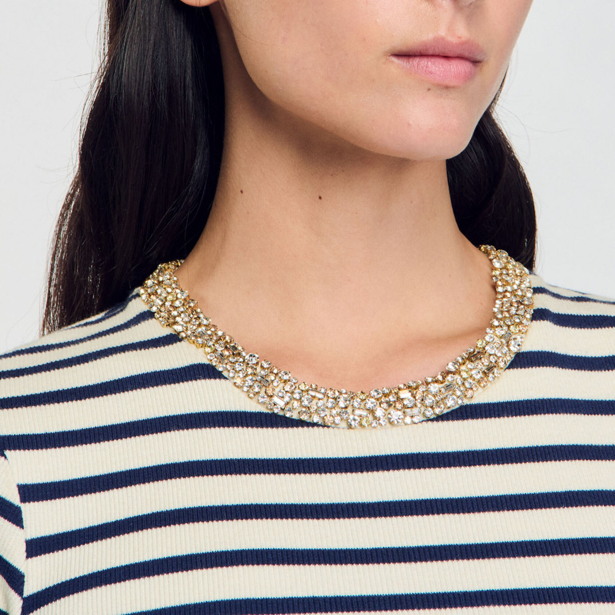 Stripy rhinestone T-shirt