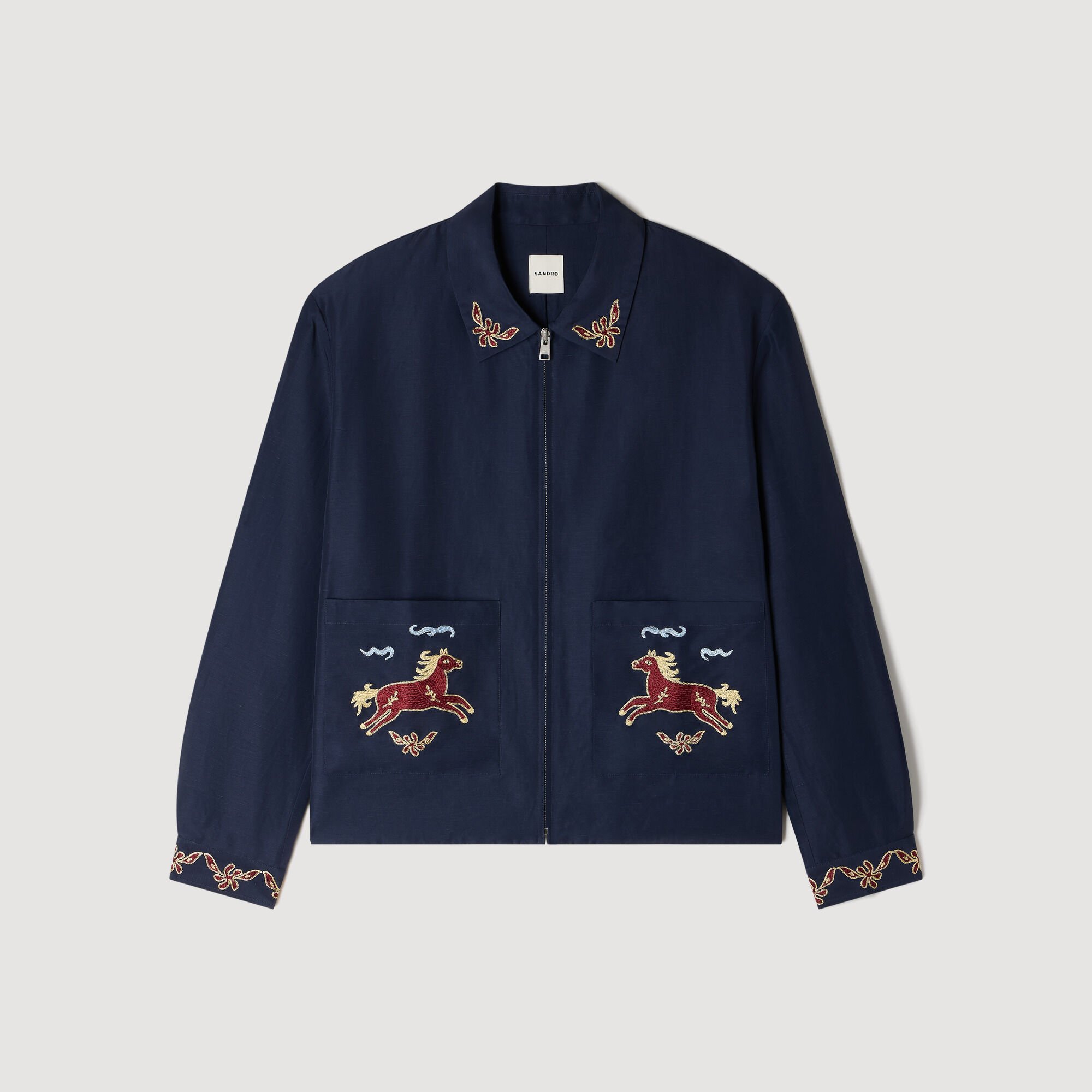Embroidered wing collar jacket