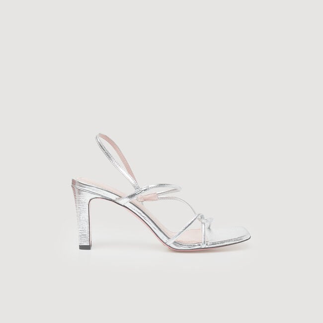 Leather sandals with block heel