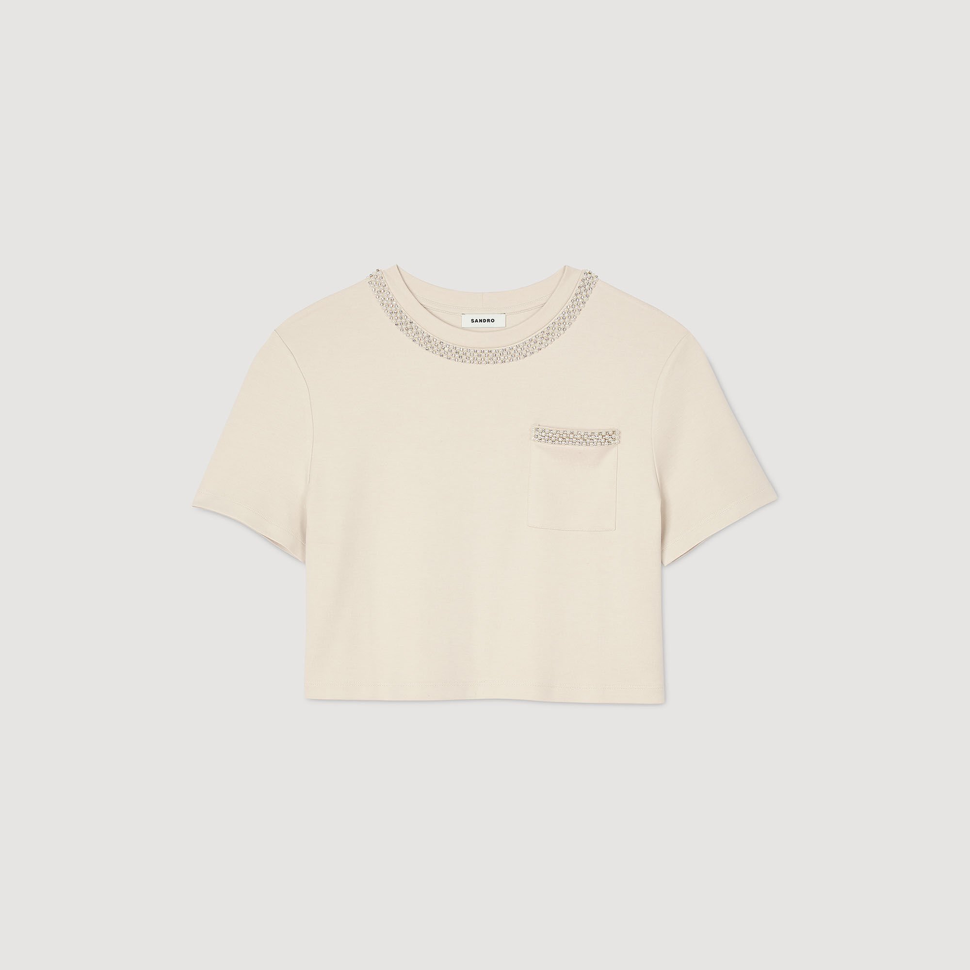 T-shirt with rhinestone details white / beige For Women