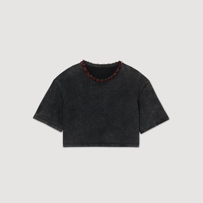 Cropped beaded T-shirt
